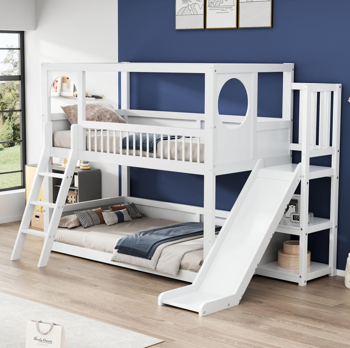 ETAGENBETT 90/200 cm Weiß mit Rutsche und Stauraum aus Kiefer - Weiß, Holzwerkstoff (90/200cm) - OKWISH