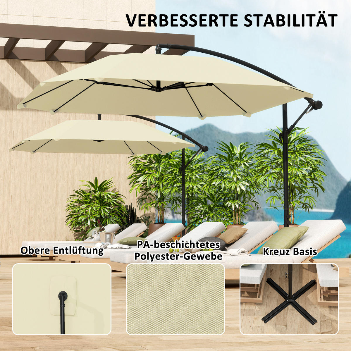 AMPELSCHIRM Alu Ø 260 cm - Beige, Metall (260/304cm) - Outsunny