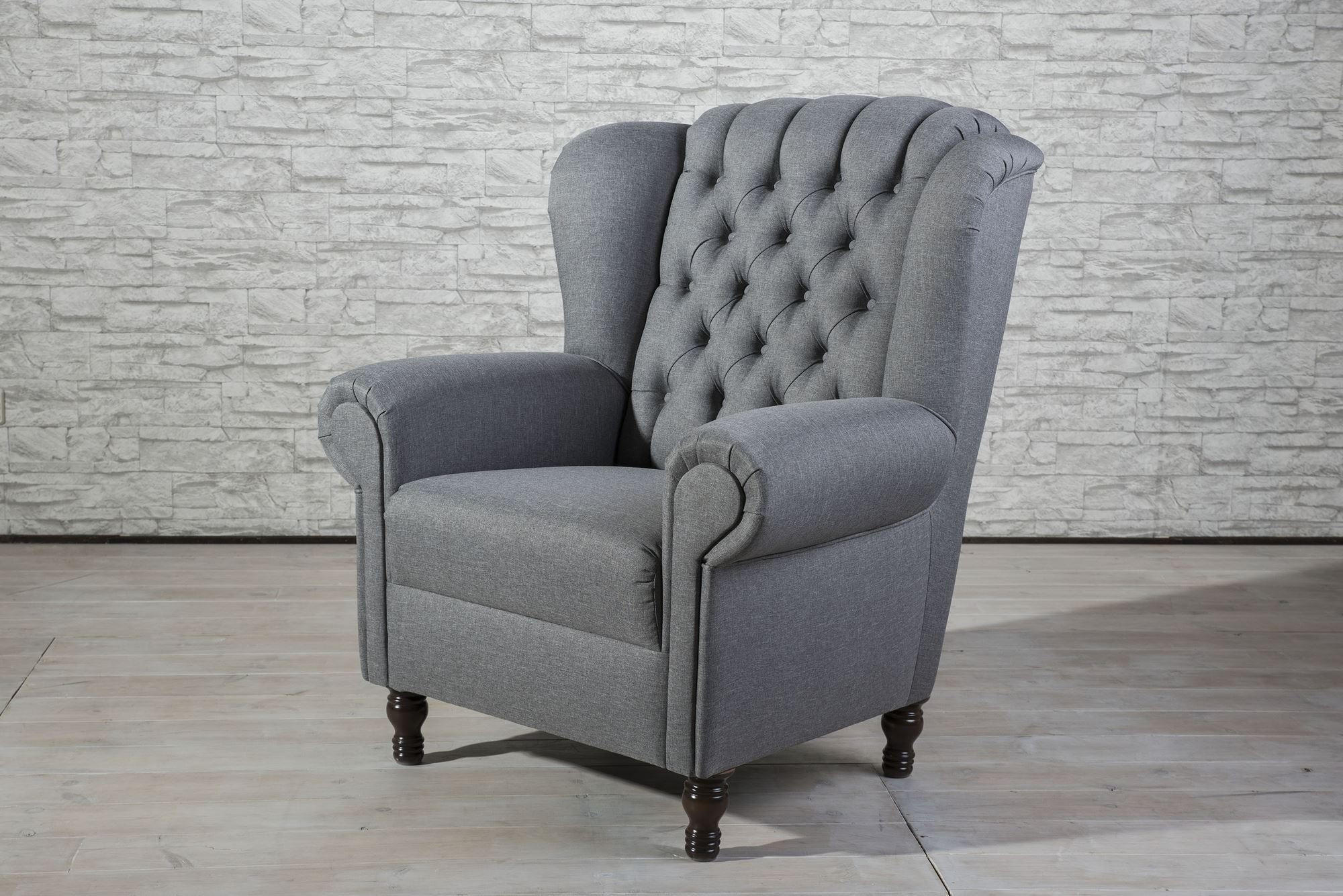 OHRENBACKENSESSEL Katreen Bezug Flachgewebe Buche nussbaum dunkel / denim - Blau, Kunststoff (91/101/90cm) - 58aufmkessel