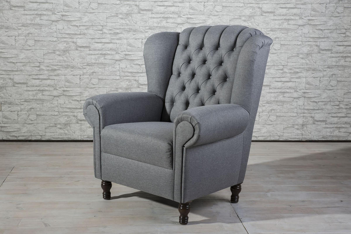 OHRENBACKENSESSEL Katreen Bezug Flachgewebe Buche nussbaum dunkel / denim - Blau, Kunststoff (91/101/90cm) - 58aufmkessel