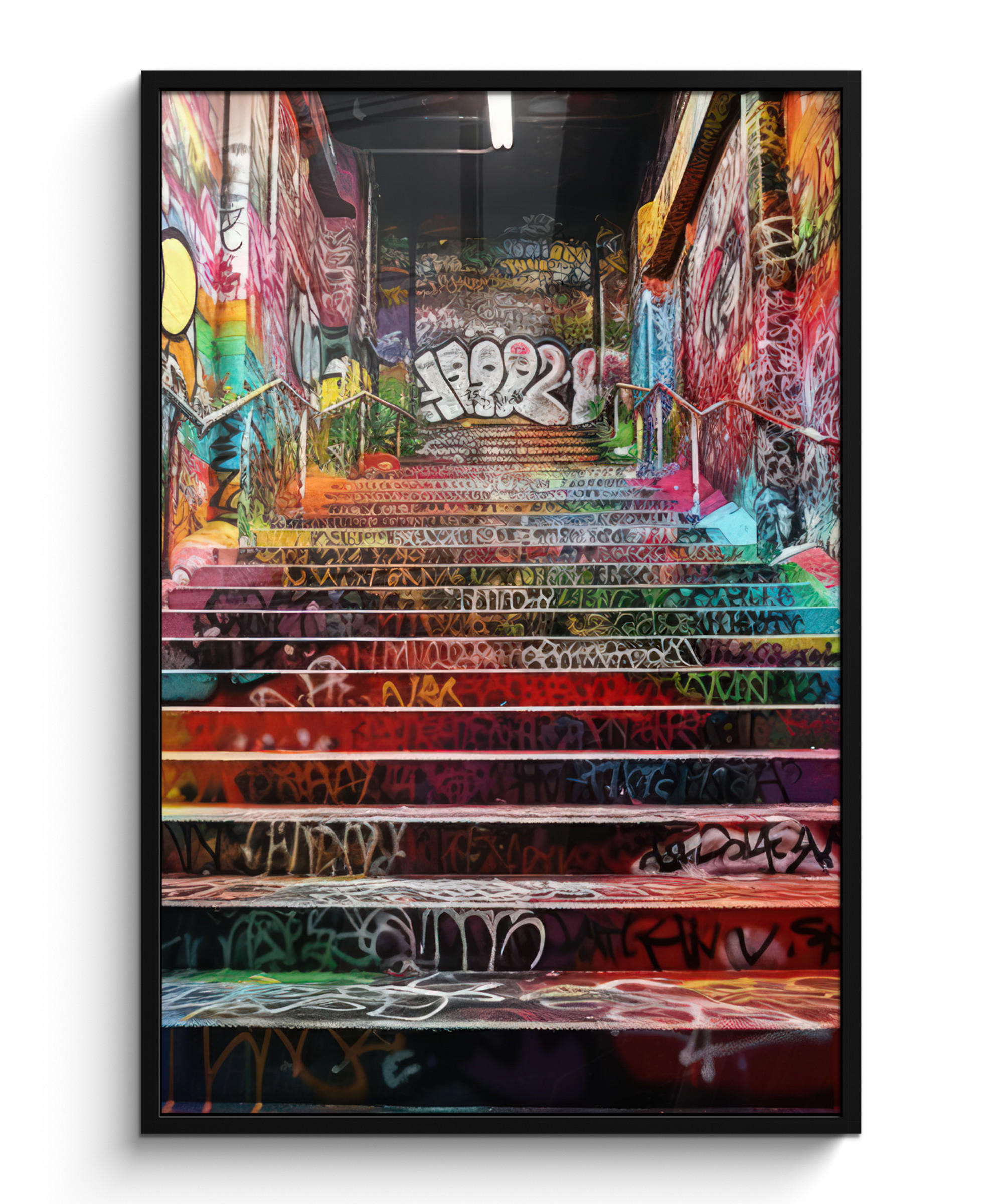 GERAHMTES BILD Treppe - Graffiti - Farben - Kunst 80x120 cm - Multicolor, Papier (80/120cm) - MuchoWow