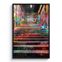 GERAHMTES BILD Treppe - Graffiti - Farben - Kunst 80x120 cm - Multicolor, Papier (80/120cm) - MuchoWow