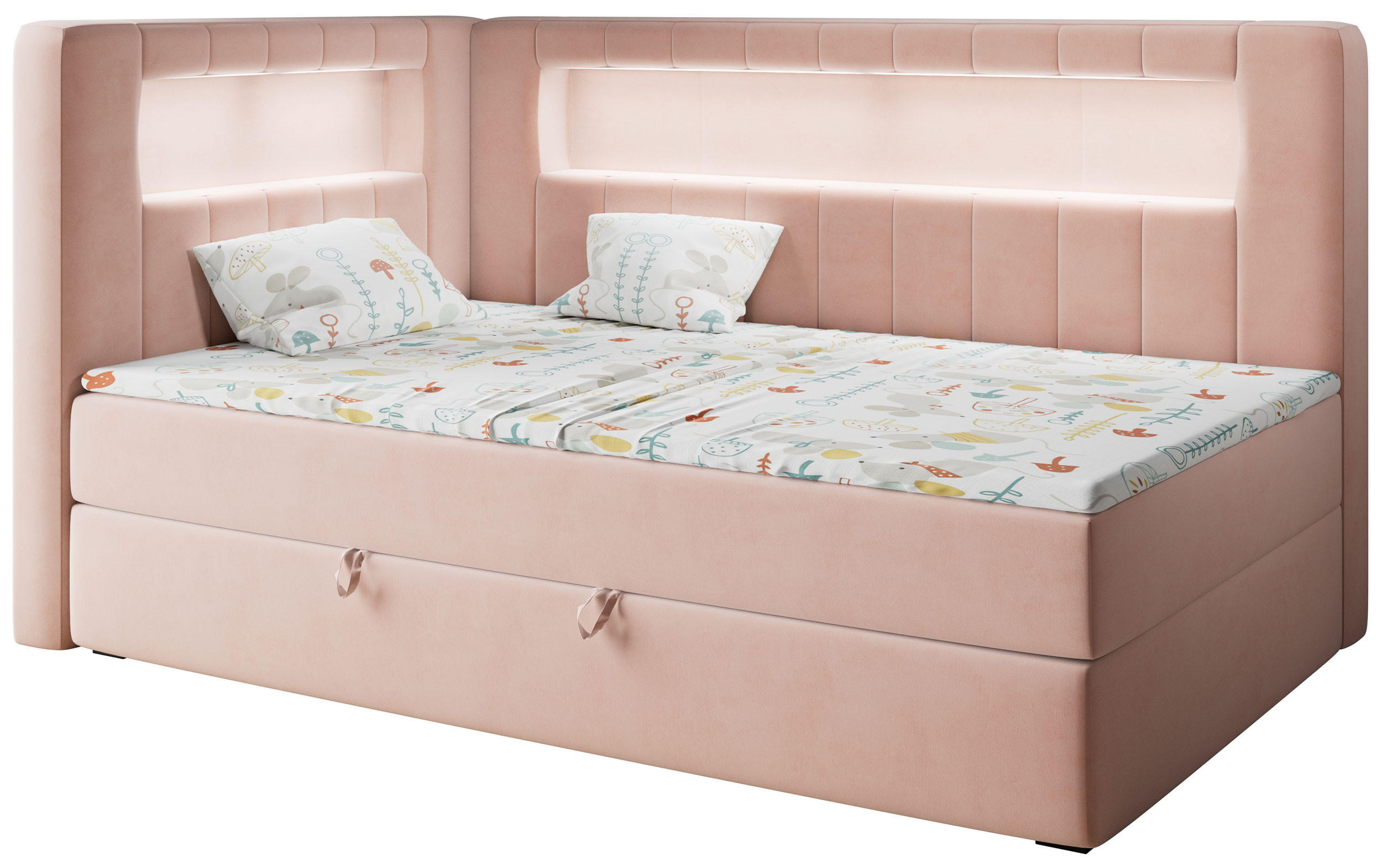 BOXSPRINGBETT JUNIOR GOLD 3 90/200 Rosa - linke Seite - Rosa, Holz/Textil (90/200cm) - MKS