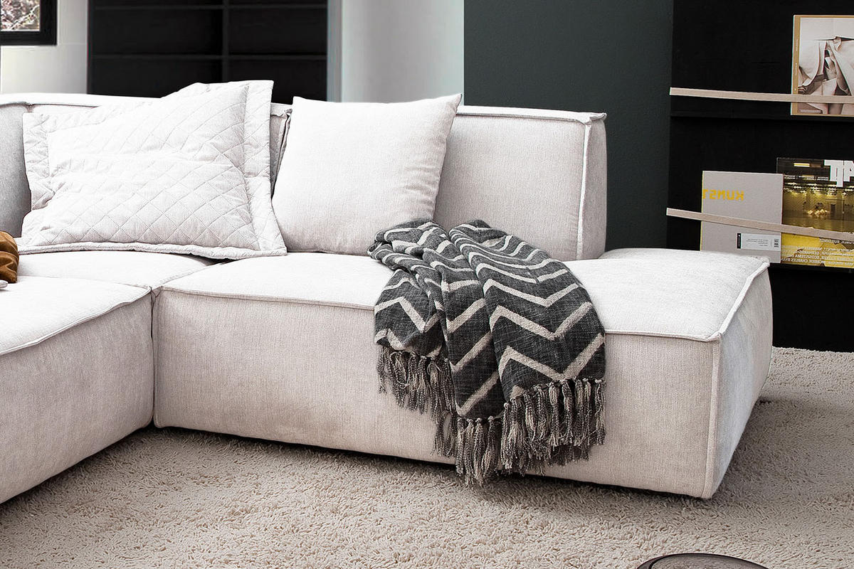 ECKSOFA SAMU Beige Webstoff - Beige/Schwarz, Textil (226/224cm) - KAWOLA