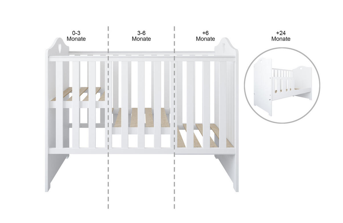 GITTERBETT Kleines Herz 2in1 mit Matratze - Weiß, Holzwerkstoff - kiki design