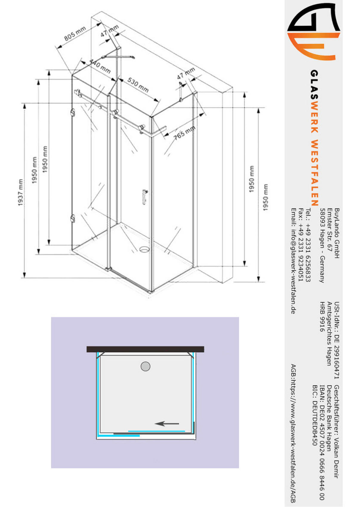 DUSCHKABINE Ida 100x90x200cm U-Form Schiebetür+DS - Silberfarben, Glas (90/120/195cm) -  Glaswerk Westfalen