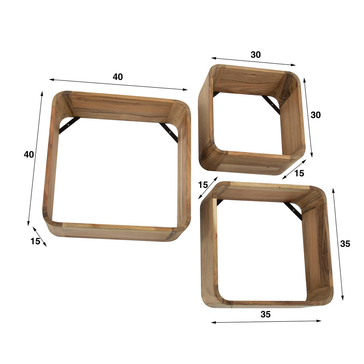 WANDREGAL Riev Braun 15/40/40 cm 3er-Set - Braun, Holz (40/40/15cm) - Hoyz Collection