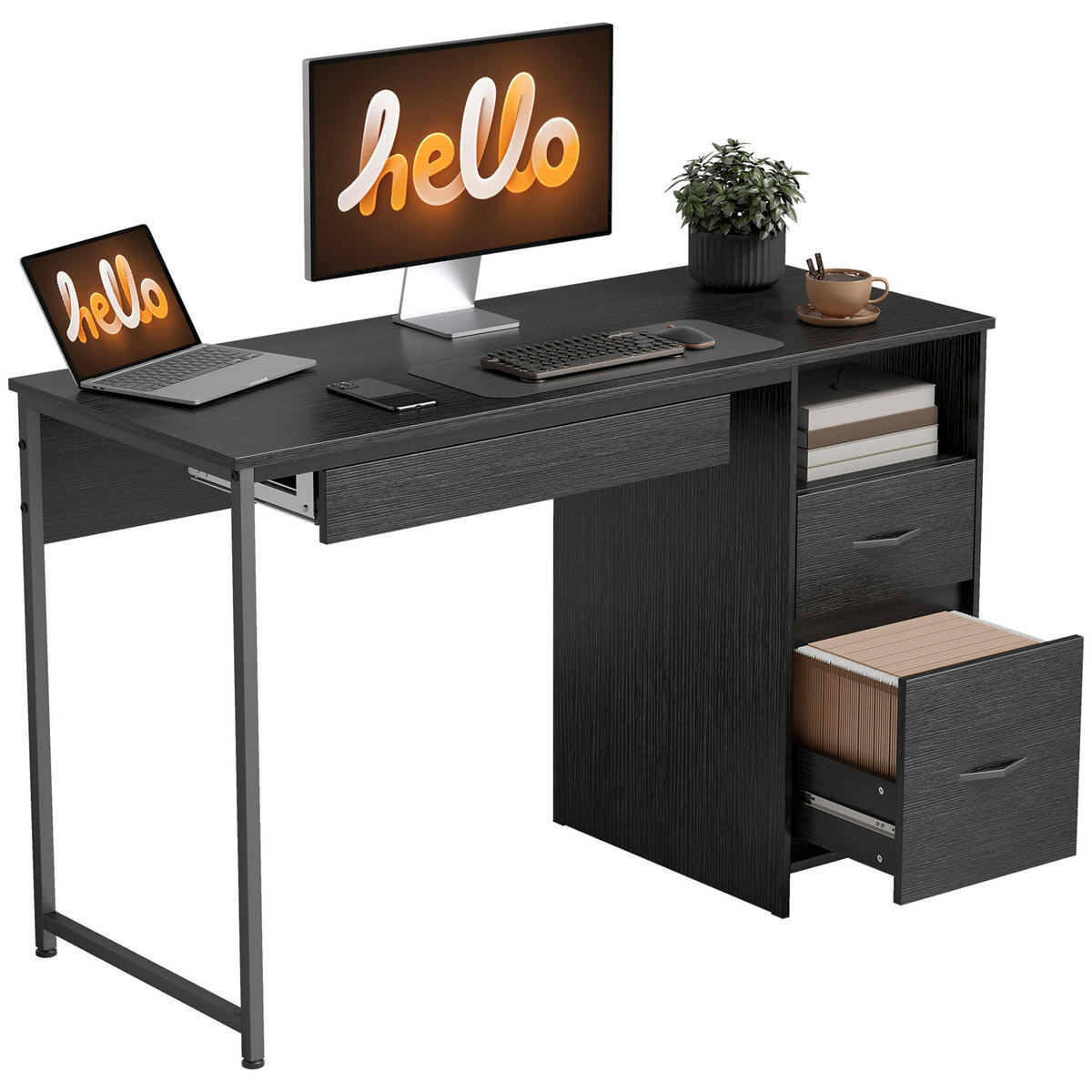 BÜROTISCH Schwarz 1 Stück - Schwarz, Holzwerkstoff (52.3/120/76cm) - GiPP