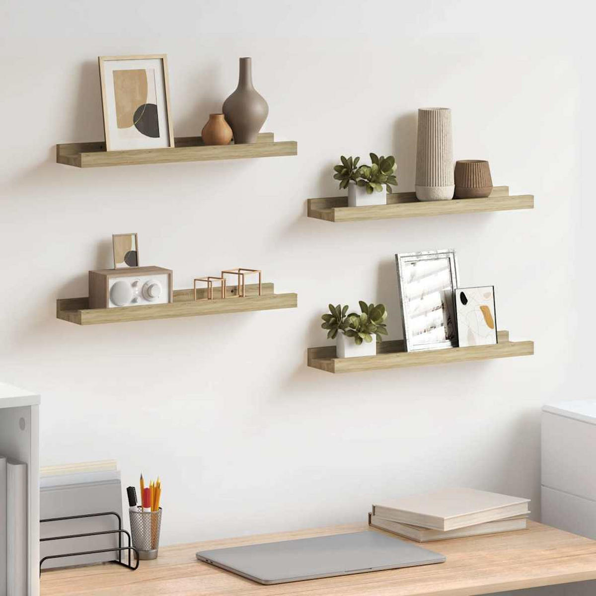 WANDREGALSET 4-teilig 40/9/3 cm aus MDF Sonoma-Eiche Dekor Max. Belastbarkeit 5 KG - Sonoma Eiche, Holzwerkstoff (40/3/9cm) - vidaXL