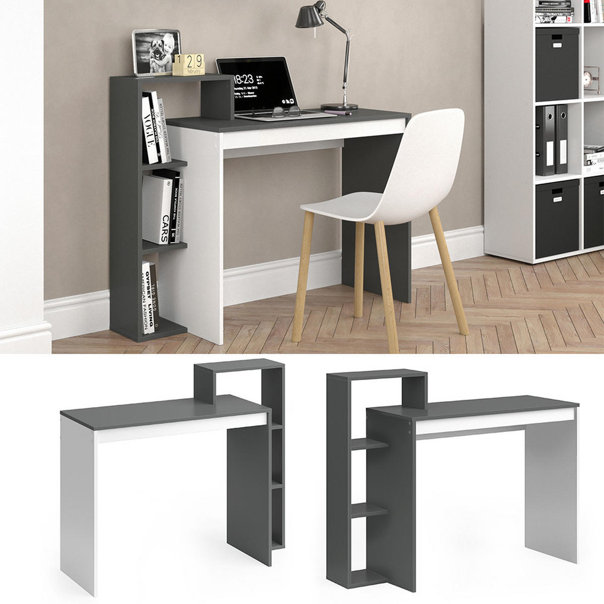 SCHREIBTISCH Leo Anthrazit/Weiß 110 x 40 cm - Anthrazit/Weiß, Holzwerkstoff (40/110/91cm) - Vicco