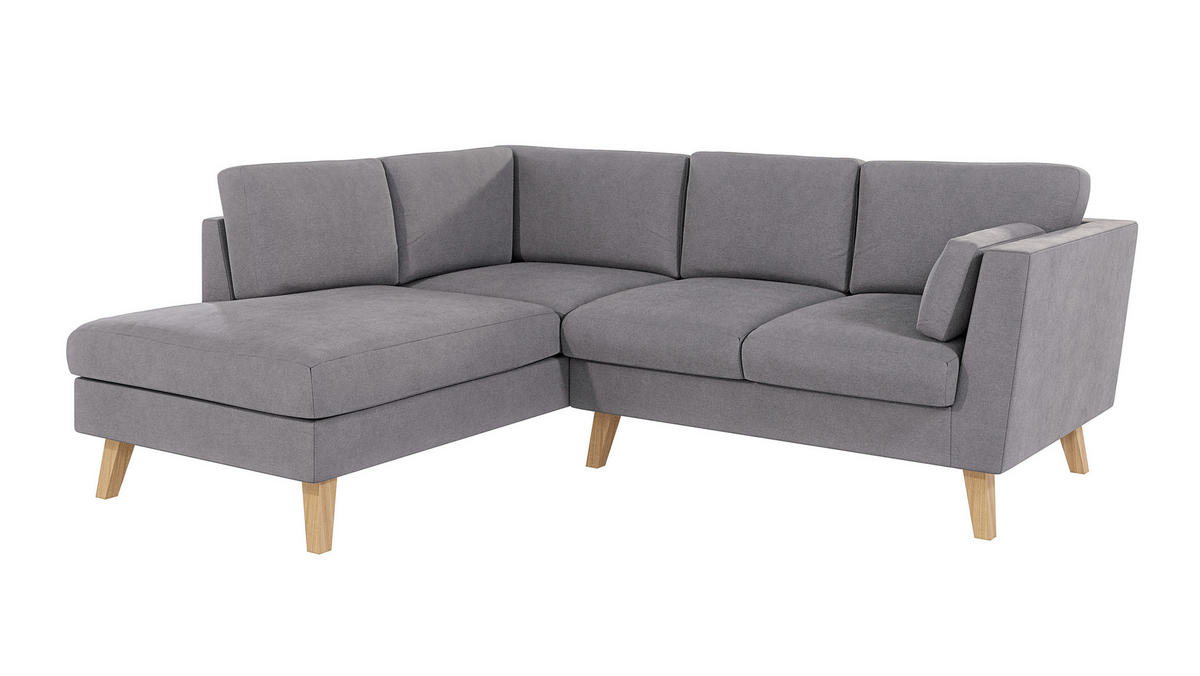 ECKSOFA Mario Grau Microfaser - Naturfarben/Grau, Buchenholz/Textil (221/186cm) - S-Style Möbel