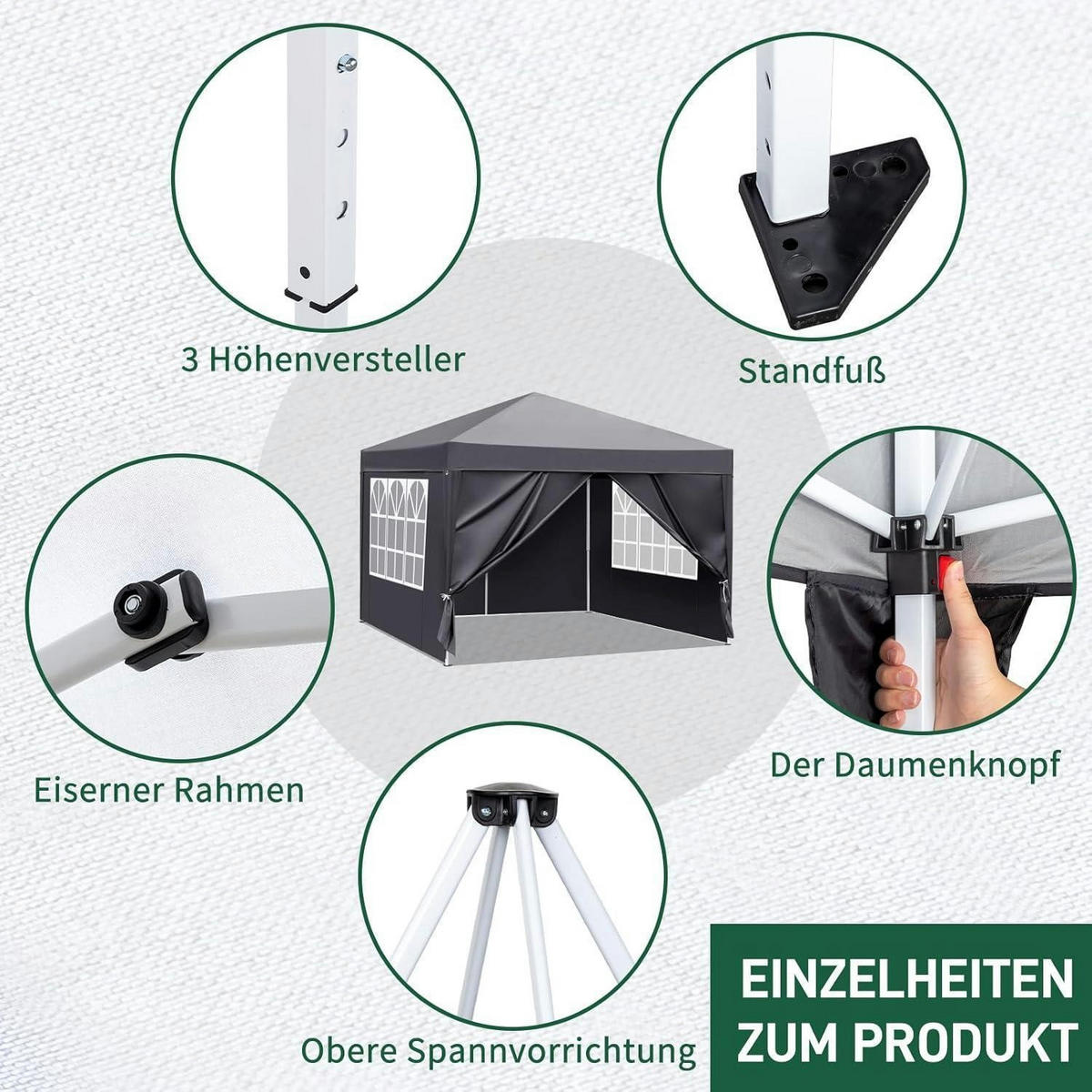 FALTPAVILLON 3x3m Dunkelgrau mit 4 Seitenteilen - Anthrazit, Textil (300/268/300cm)