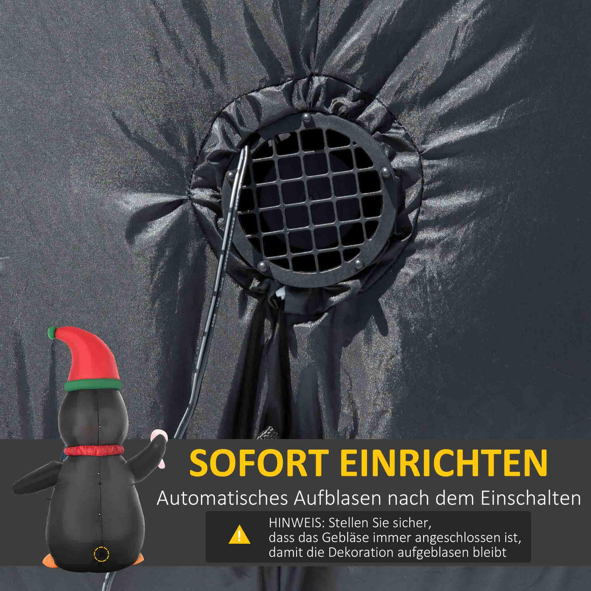 AUFBLASBARE Weihnachtsdeko 2,5 m Weihnachtspinguin mit 3 LED-Lichtern Gartendeko - Multicolor, Textil (100/250/162cm) - HOMCOM