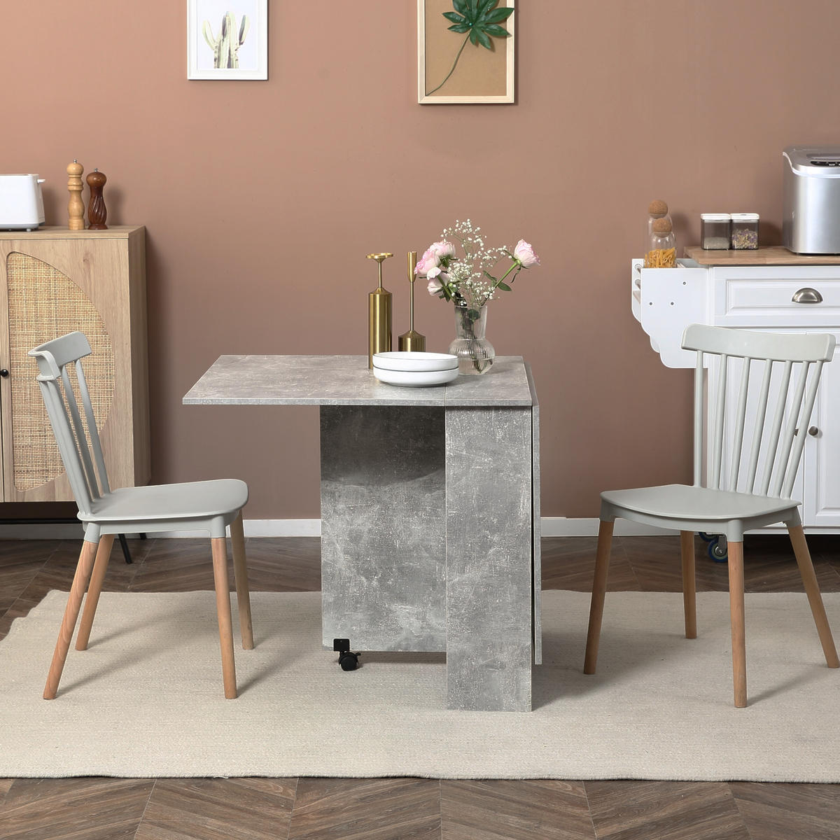 KLAPPTISCH DE-16472 klappbar, auf Rollen, 2 Regale Natur - Grau, Holzwerkstoff (75/140/74cm) - ComfortXL
