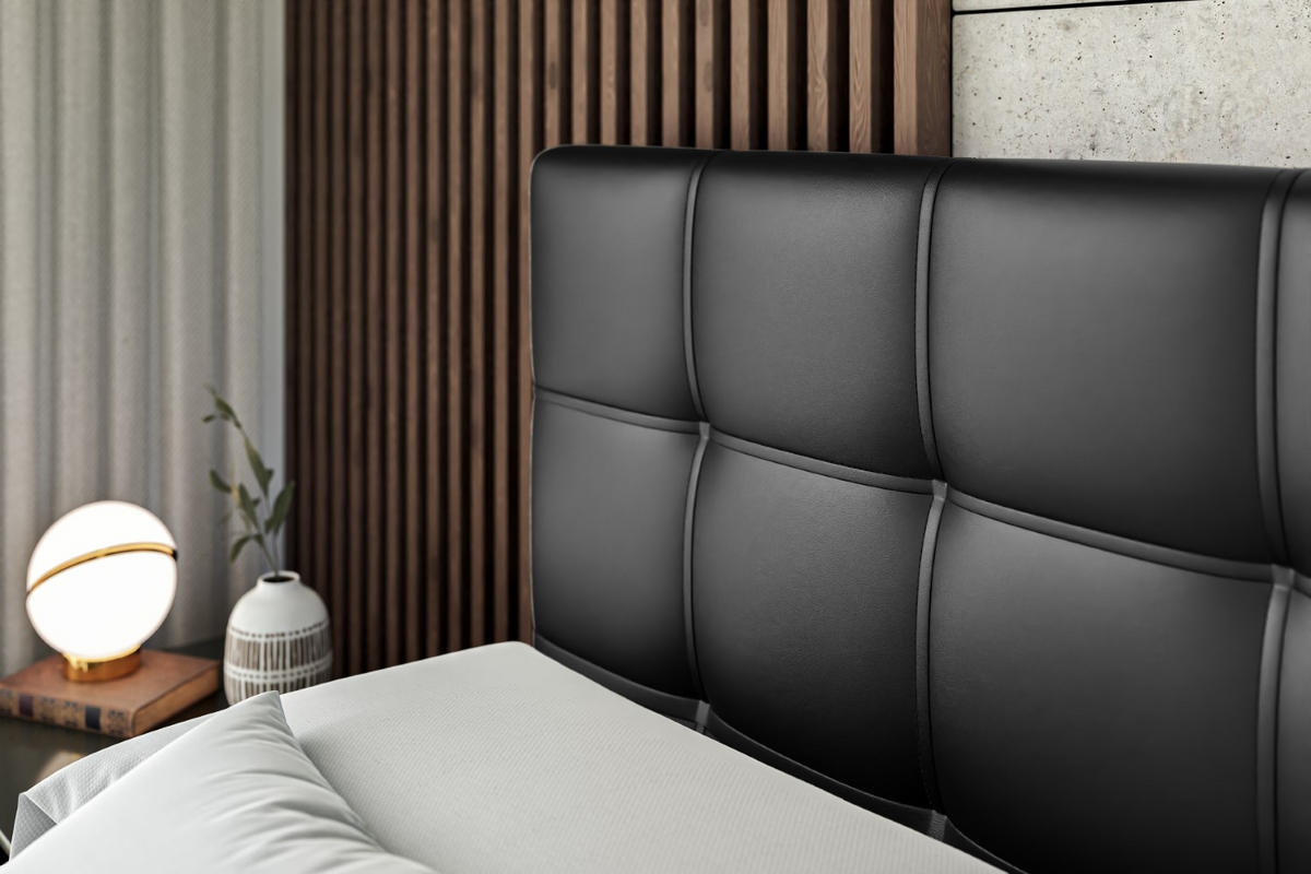 BOXBETT mit Matratze H4 und Lattenrost - MARCE - 160 x 200 cm - Schwarz - Schwarz Hochglanz, Holzwerkstoff (160/200cm) - ALTDECOR