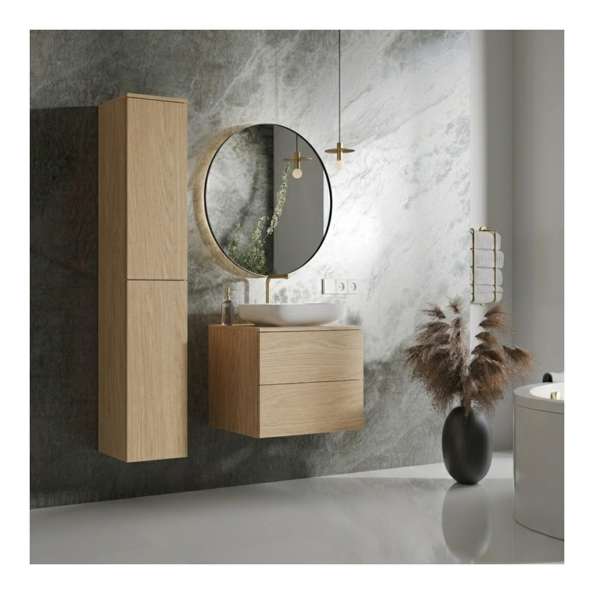 BADMÖBEL-SET Color Frühlings-Eiche 2-Teilig (2S 60 + 2D 160) - Eichefarben, Holzwerkstoff (90/160/45cm) - mzm24