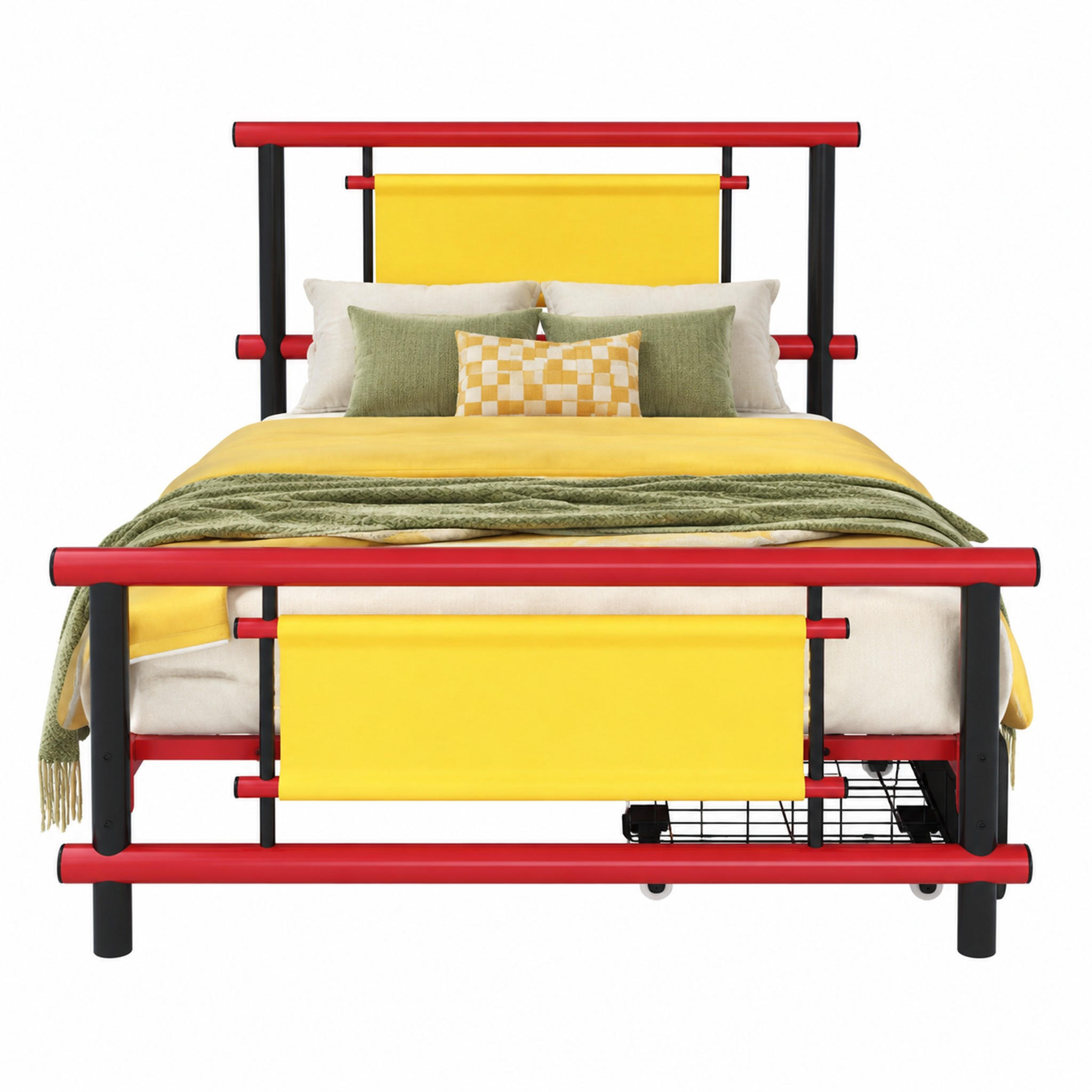 KINDERBETT mit Schubladen 90x200 cm Metall Rot - Rot, Metall (90/200cm) - Meubliv