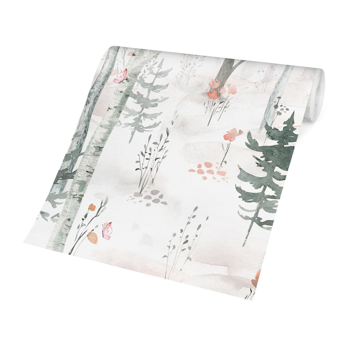 FOTOTAPETE Birkenwald mit Mohnblumen 192/192 cm - Eichefarben, Papier (192/192cm) - Bilderwelten