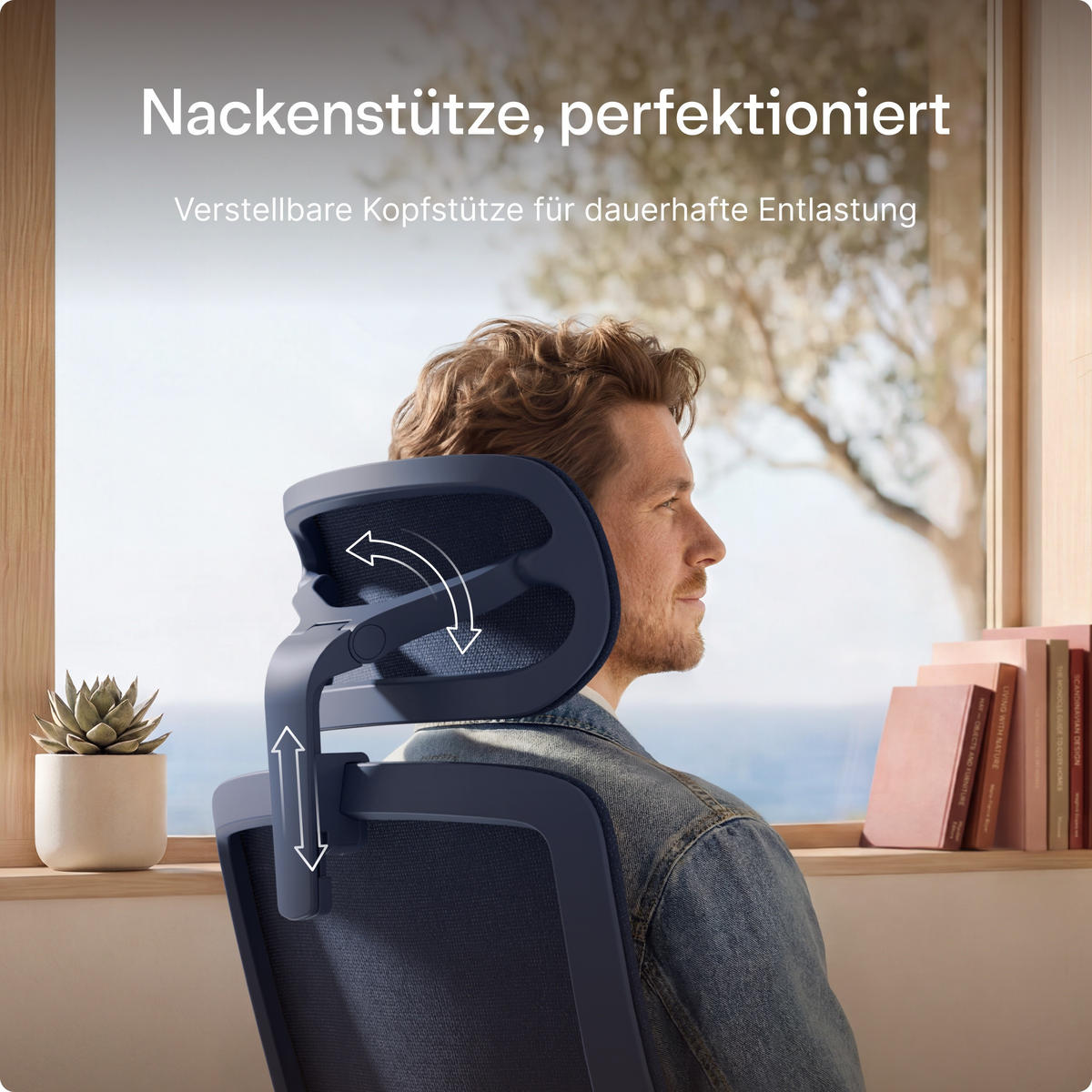 BÜROSTUHL Verstellbarer Ergonomischer SitOne Blau 4-Dimensional Armlehne, Integrierte 4-Wege-Lendenwirbelstütze - Blau, Kunststoff (60/125/68cm) - Desktronic