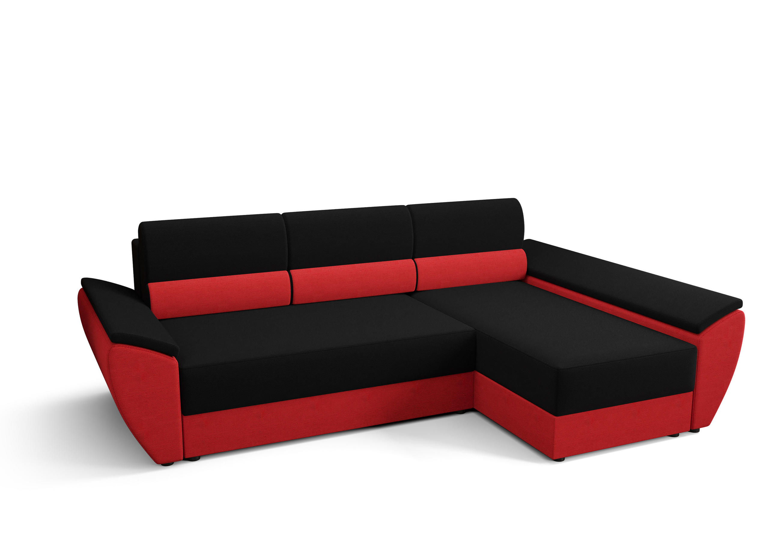 ECKSOFA L REBI L3 Rainbow 15/22 Rechts mit Schlaffunktion, Schwarz/Rot - Rot/Schwarz, Textil (251/140cm)