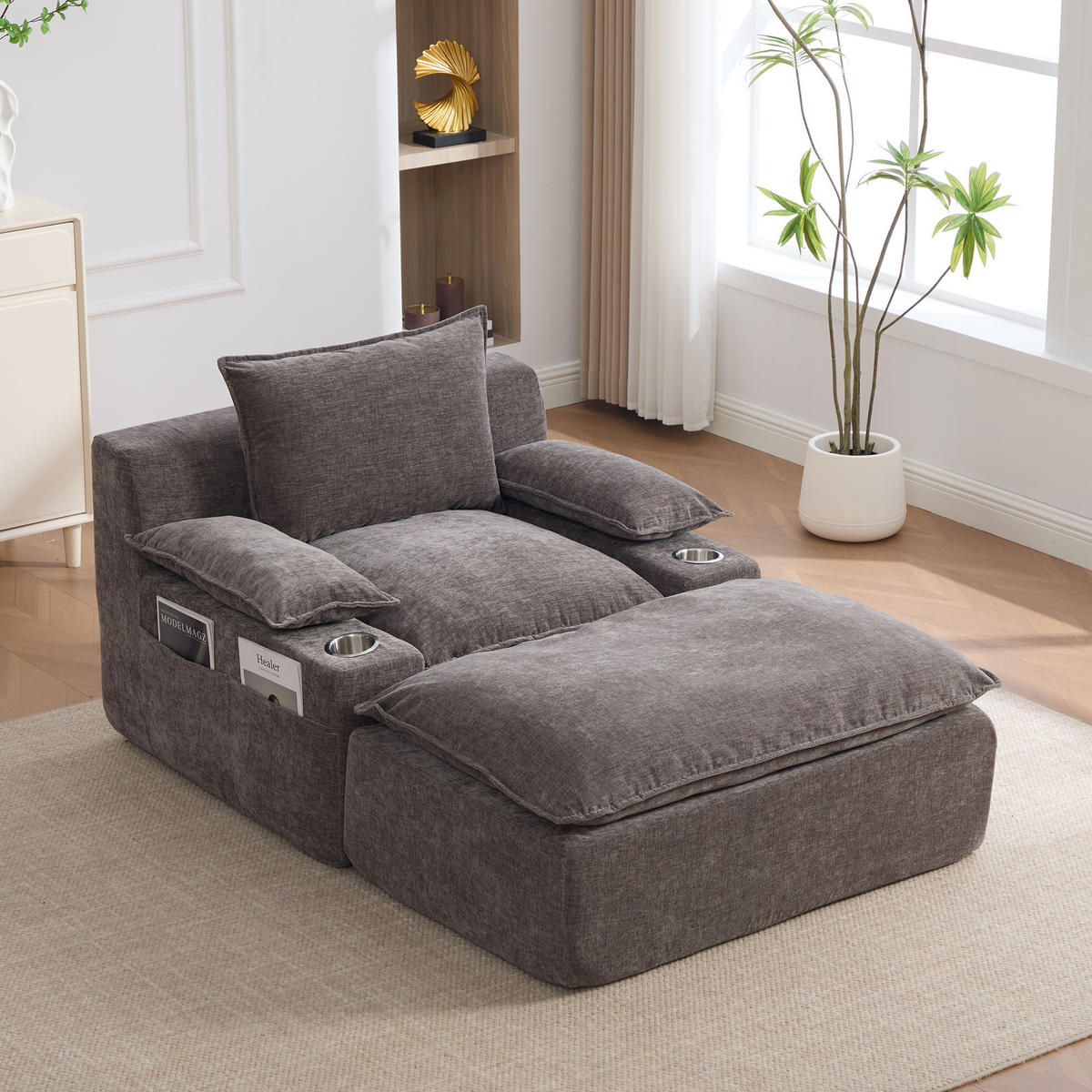 SESSEL DE-35157 mit 4 Kissen Grau - Grau, Textil (93/81/113cm) - ComfortXL