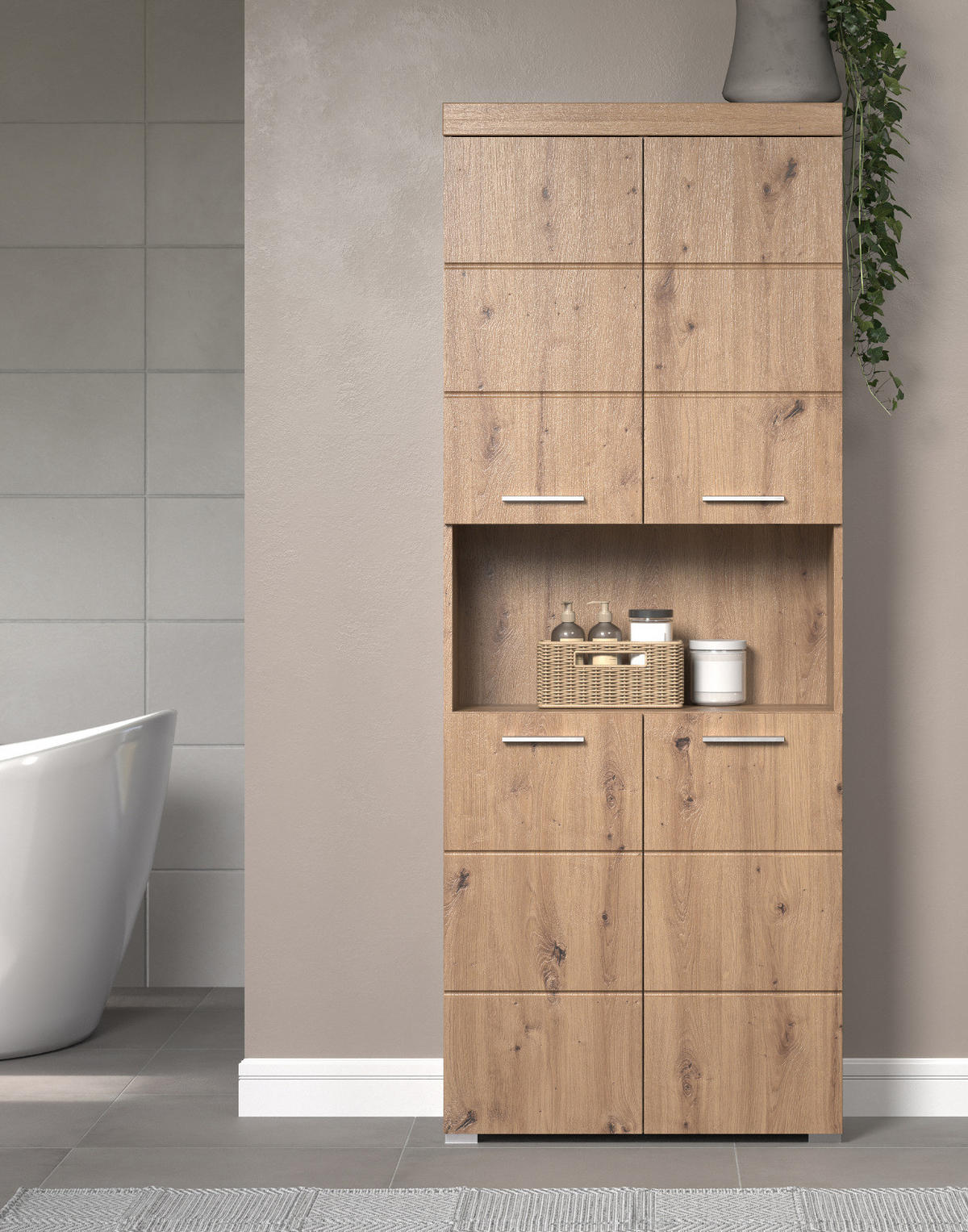 HOCHSCHRANK Asteiche 73 x 190 cm, Badschrank 4-türig - Eichefarben, Holzwerkstoff/Kunststoff (73/190/31cm) - Top.Furn