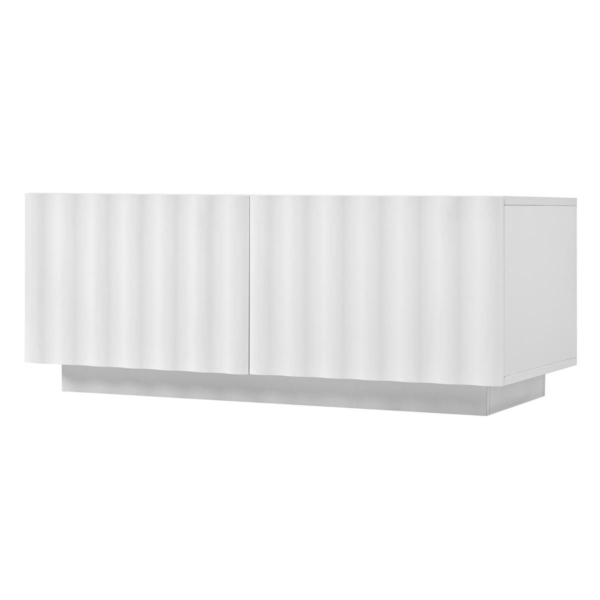 LOWBOARD TV-Schrank und Couchtisch Set mit 3D Wellenfront, 4+2 Schubladen Stauraum, Holzoptik, robustem Plattenmaterial - Weiß, Holzwerkstoff (200/35/40cm) - EVRYAE