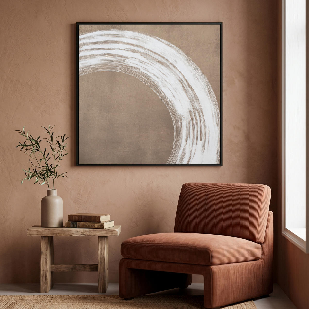 LEINWAND Bilder mit Rahmen - Farbe - Braun - Japandi - 90x90 - Kupferfarben, Textil (90/90cm) - MuchoWow