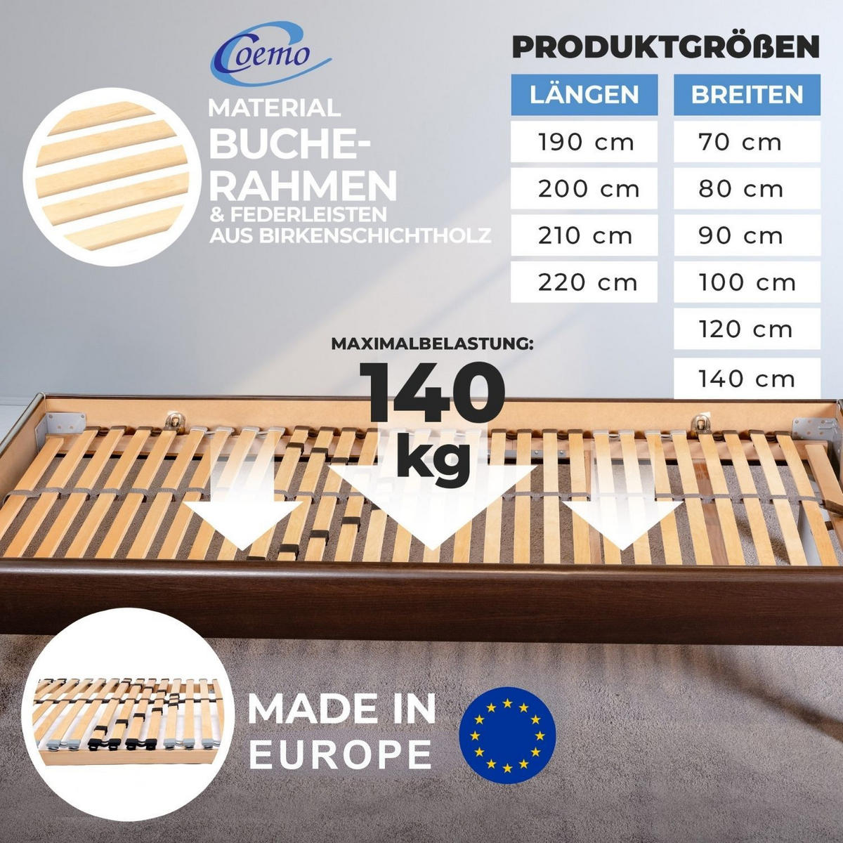 LATTENROST ERGO NV mit 7 Liegezonen 80x200 cm - Naturfarben, Holz (80/200cm) - Coemo