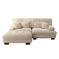 ECKSOFA modular mit beweglichen Ottomane, breiten Armlehnen und Kissen, Hellkaffee - Cappuccino, Textil (220/145cm) - Redom