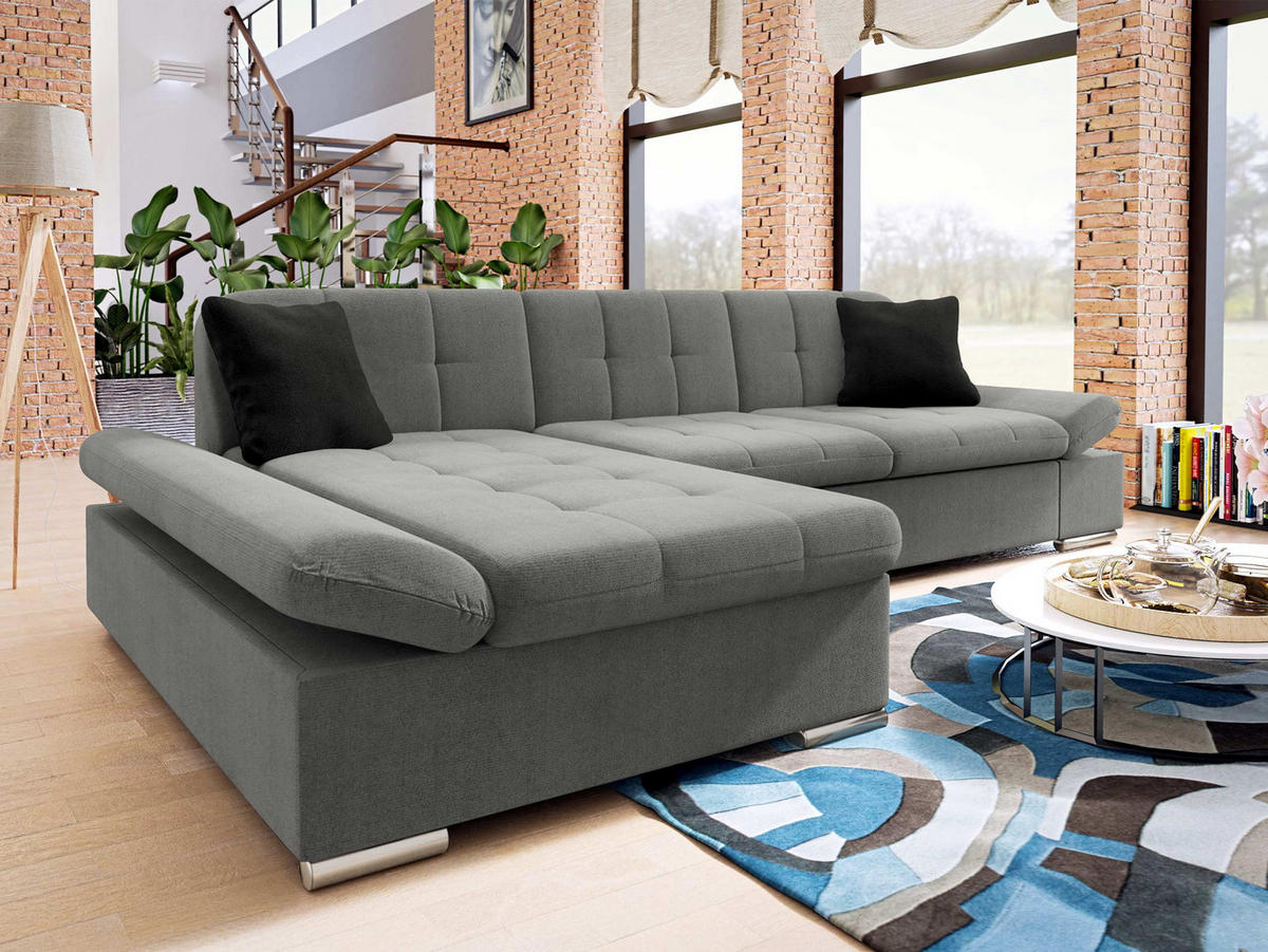 ECKSOFA Malwi, Seite: Links - Silbereichenfarben, Holz/Textil (278/161cm) - MIRJAN24