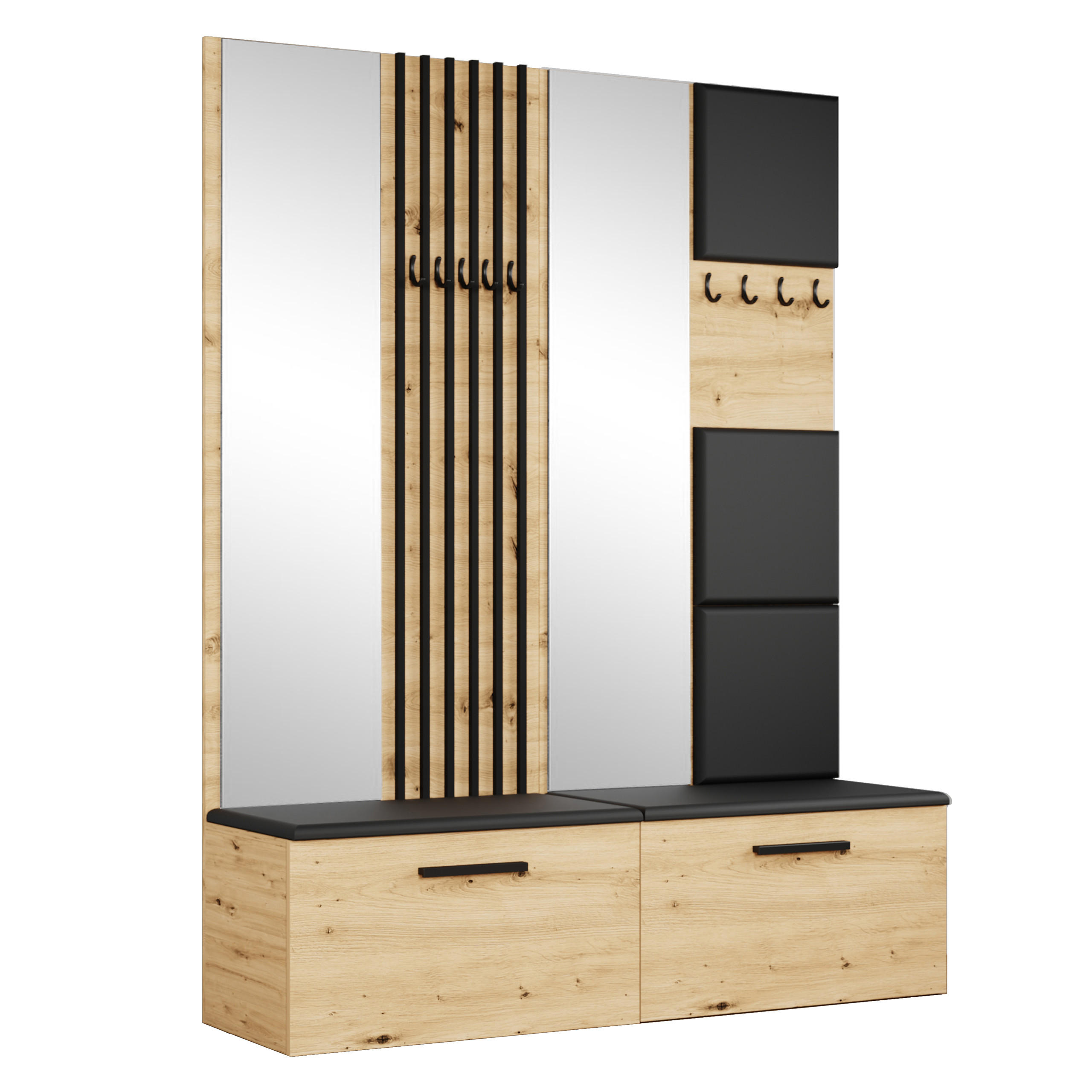 GARDEROBENSCHRANK MODULO 161,2/204/40 cm Modern Garderobe-Set Eiche Artisan - Schwarz/Eiche Artisan, Holzwerkstoff (161.2/204/40cm) - MASSENO