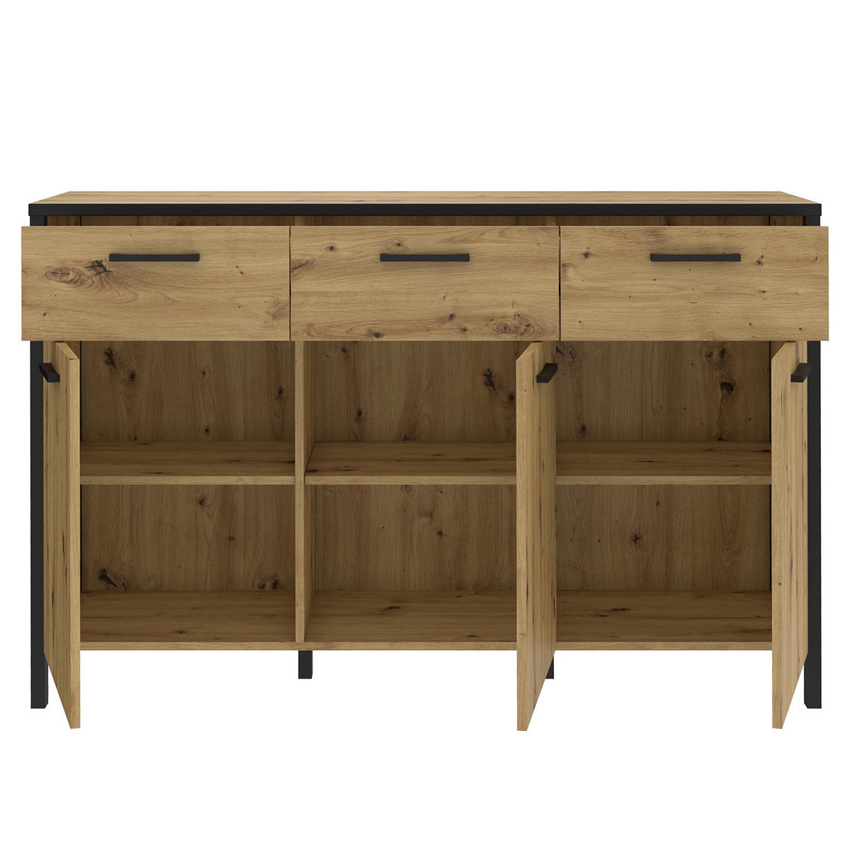 KOMMODE - Eiche Artisan Dekor / Schwarz - Schwarz/Braun, Holzwerkstoff/Kunststoff (140/90/40cm) - home24