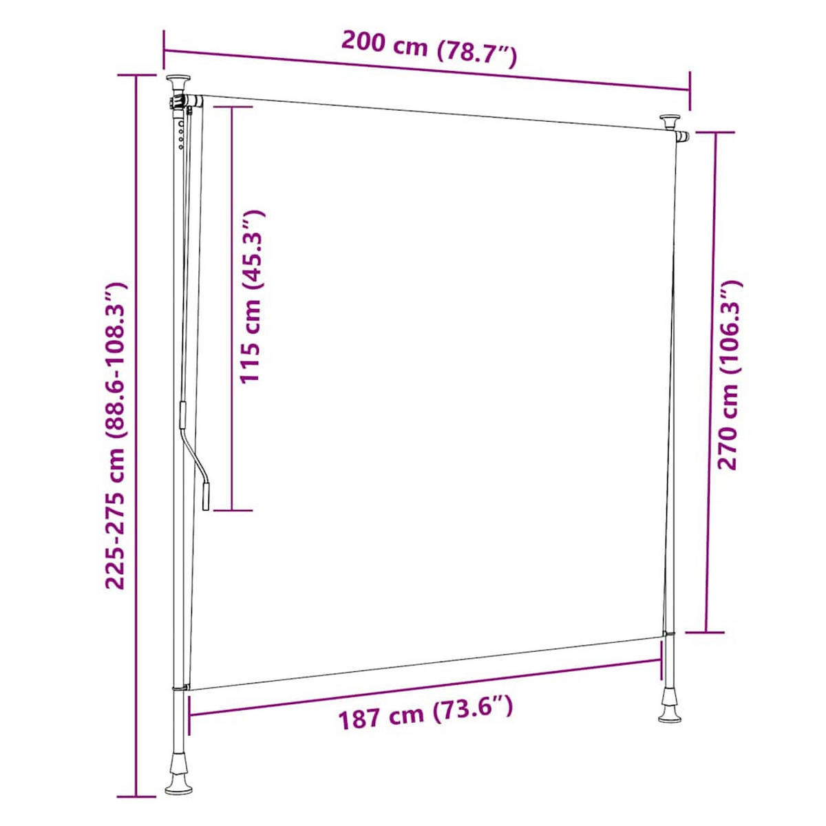 AUSSENROLLO 200/270 Cm Anthrazit - Anthrazit, Textil (200/270cm) - vidaXL
