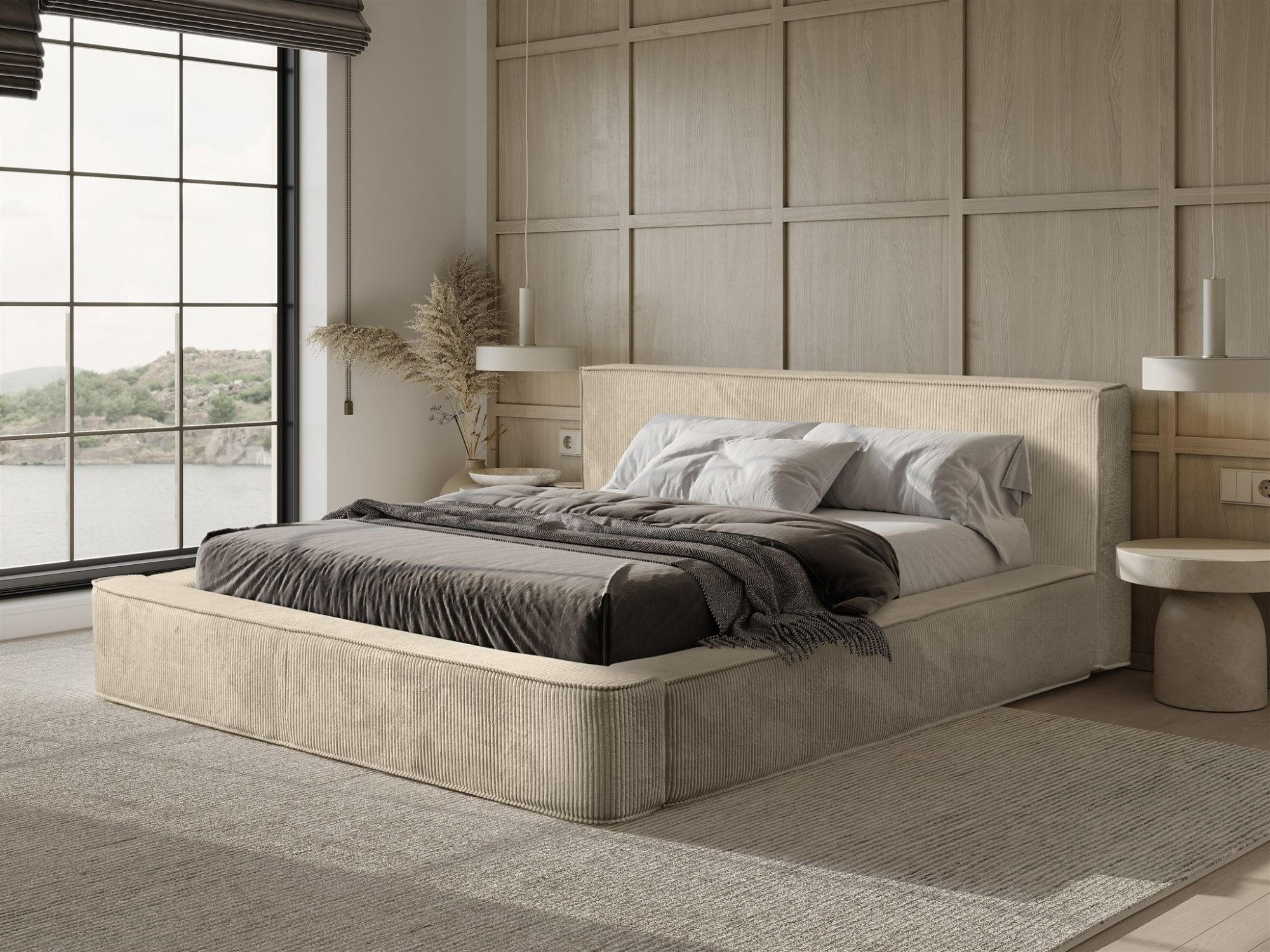 POLSTERBETT Modesto Stoff Lincoln - Beige, Holzwerkstoff/Textil (160/200cm) - Fun Möbel