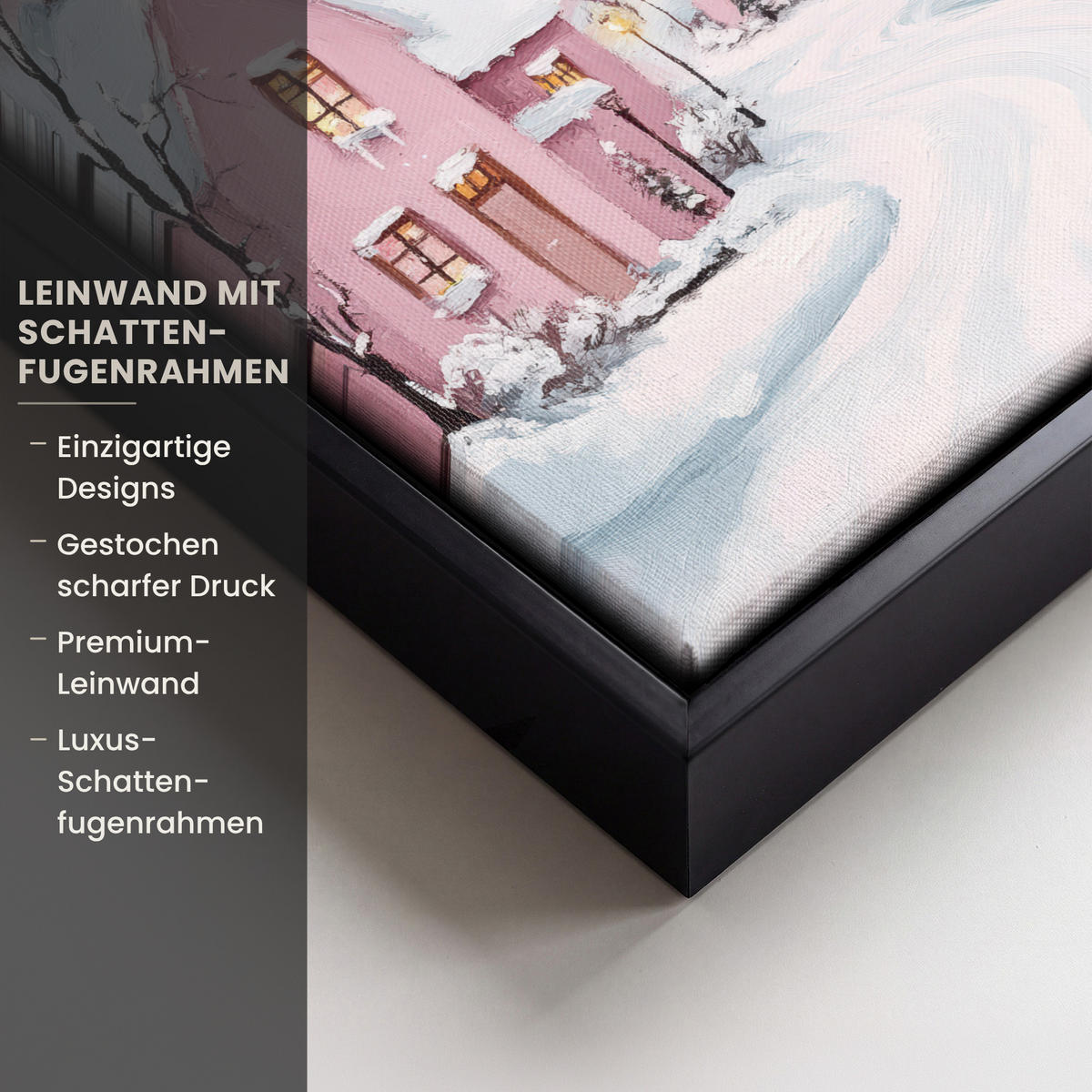 LEINWAND Bilder mit Rahmen - Weihnachtsdorf - Rosa - Winter - Schnee - Häuser - 20x20 - Altrosa, Textil (20/20cm) - MuchoWow