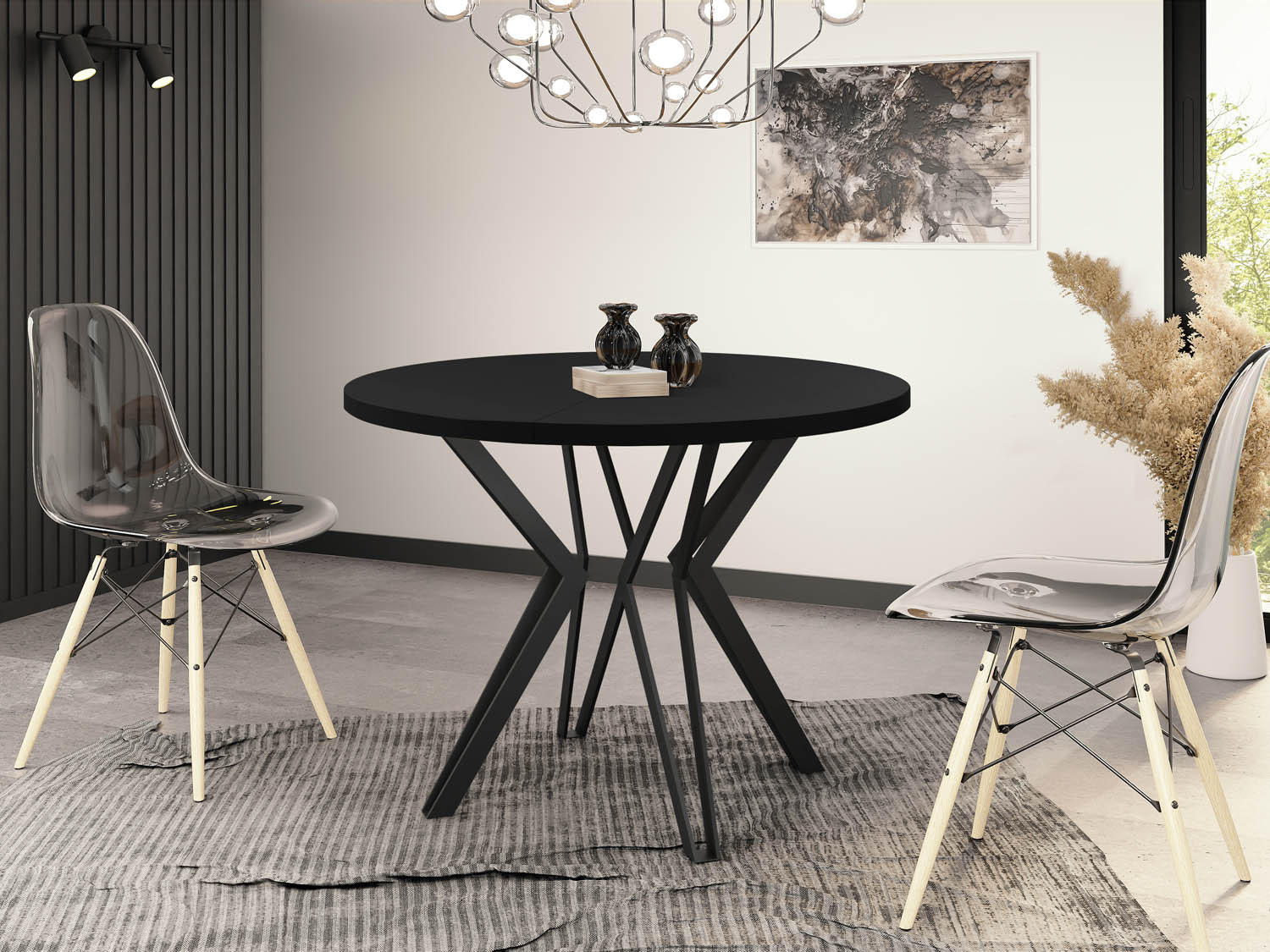 ESSTISCH Revena runder ausziehbarer, Schwarz 120-200/120/76 cm - Schwarz, Holzwerkstoff/Metall (120/120/76cm) - WFL GROUP