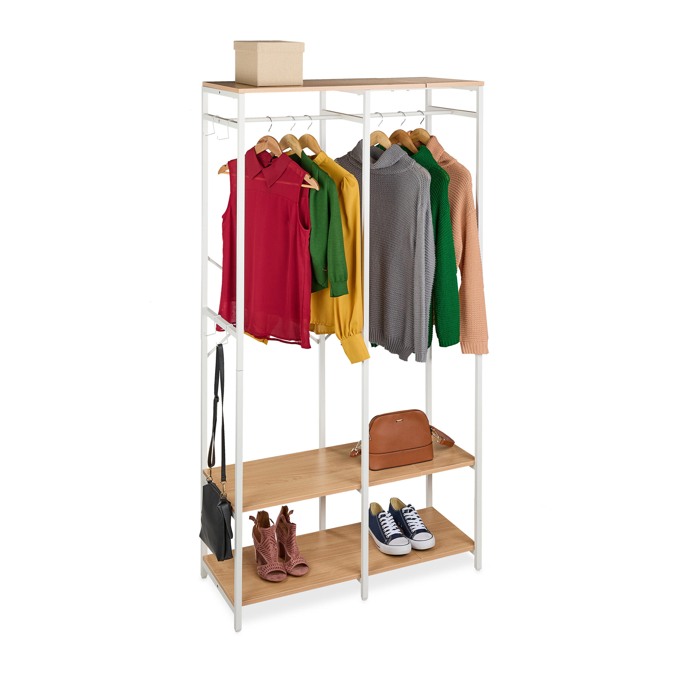 KLÄDSTÄLLNING Vit Ljusbrun 3 hyllor 180/94.5/40 cm
