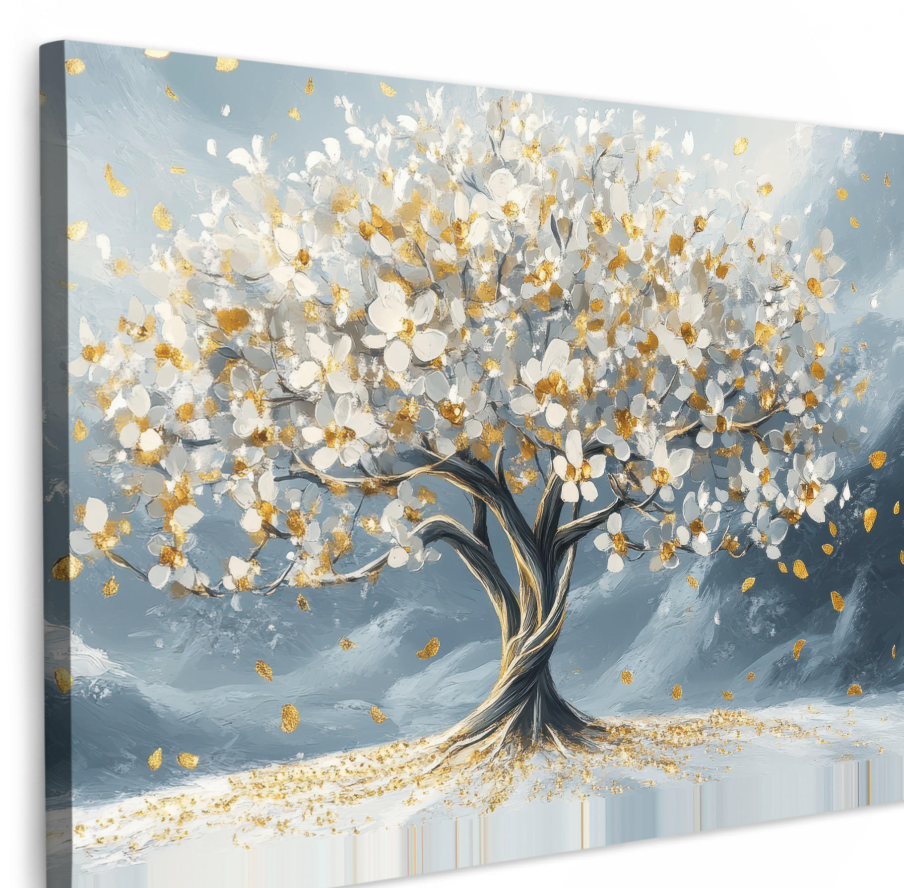 LEINWANDBILD Baum - Winter - Baum des Lebens - Modern - Gold Groß 140x90 cm - Goldfarben, Textil (140/90cm) - MuchoWow