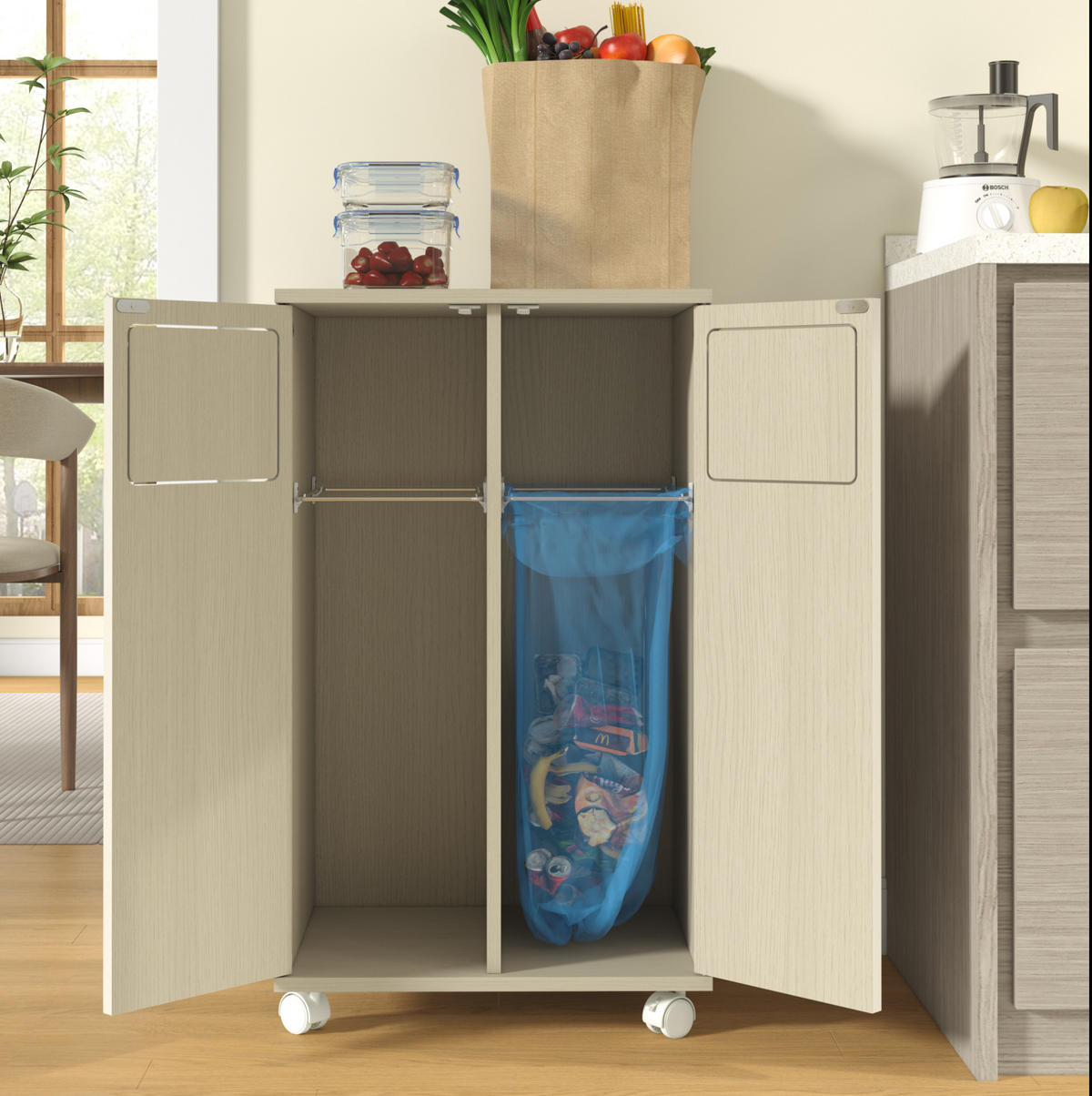 KOMMODE 46,7/35/80 cm aus MDF mit 2 Fächern und Rollen Weiß (Hellholz-Optik) - Weiß, Holzwerkstoff (46/80/35cm) - Modenvie