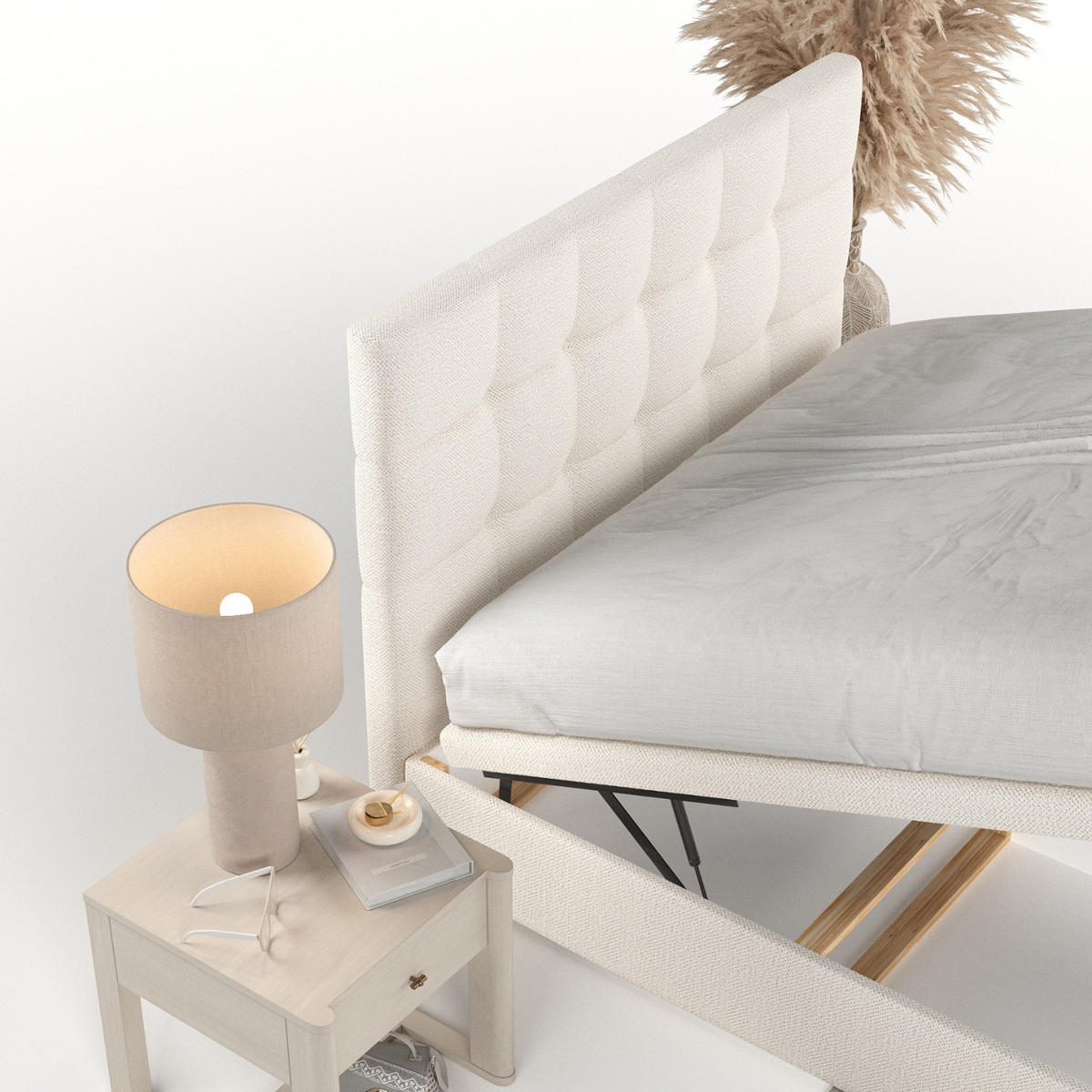 POLSTERBETT Guam mit Stauraum 140/200 cm Creme im Alta Stoff - Creme/Schwarz, Holz/Holzwerkstoff (140/200cm) - AltaBeds