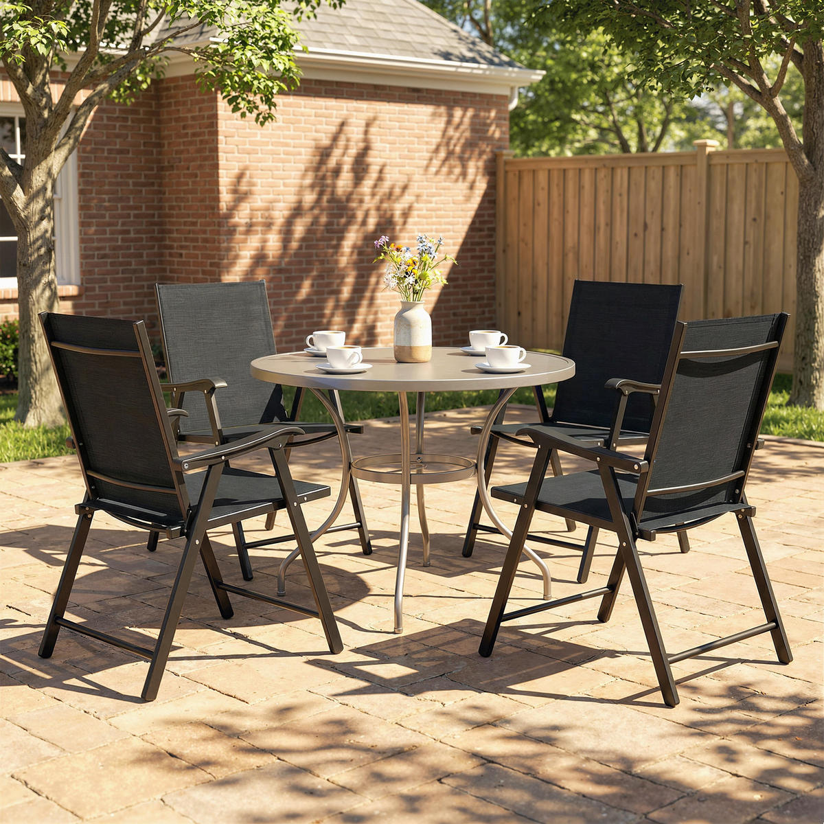 GARTENSTUHL DE-17798 4er Set klappbar mit hoher Rückenlehne Schwarz - Schwarz, Metall (58/97/62cm) - ComfortXL