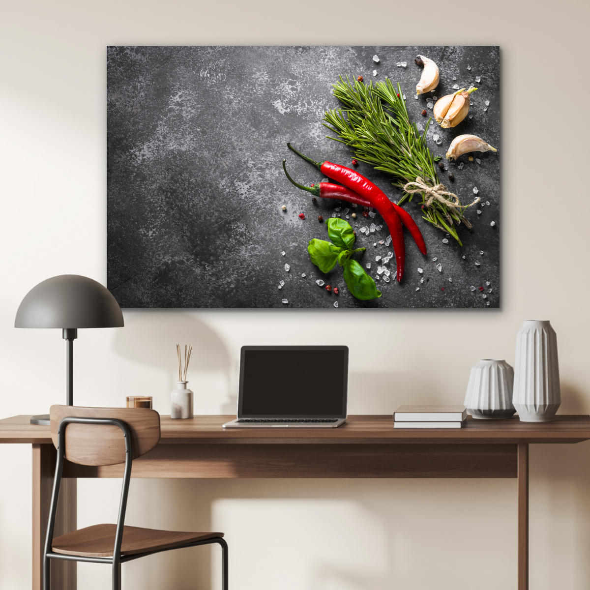 METALLBILD Pfeffer - Kräuter - Gewürze - Beton 90x60 cm - Dunkelgrau, Metall (90/60cm) - MuchoWow