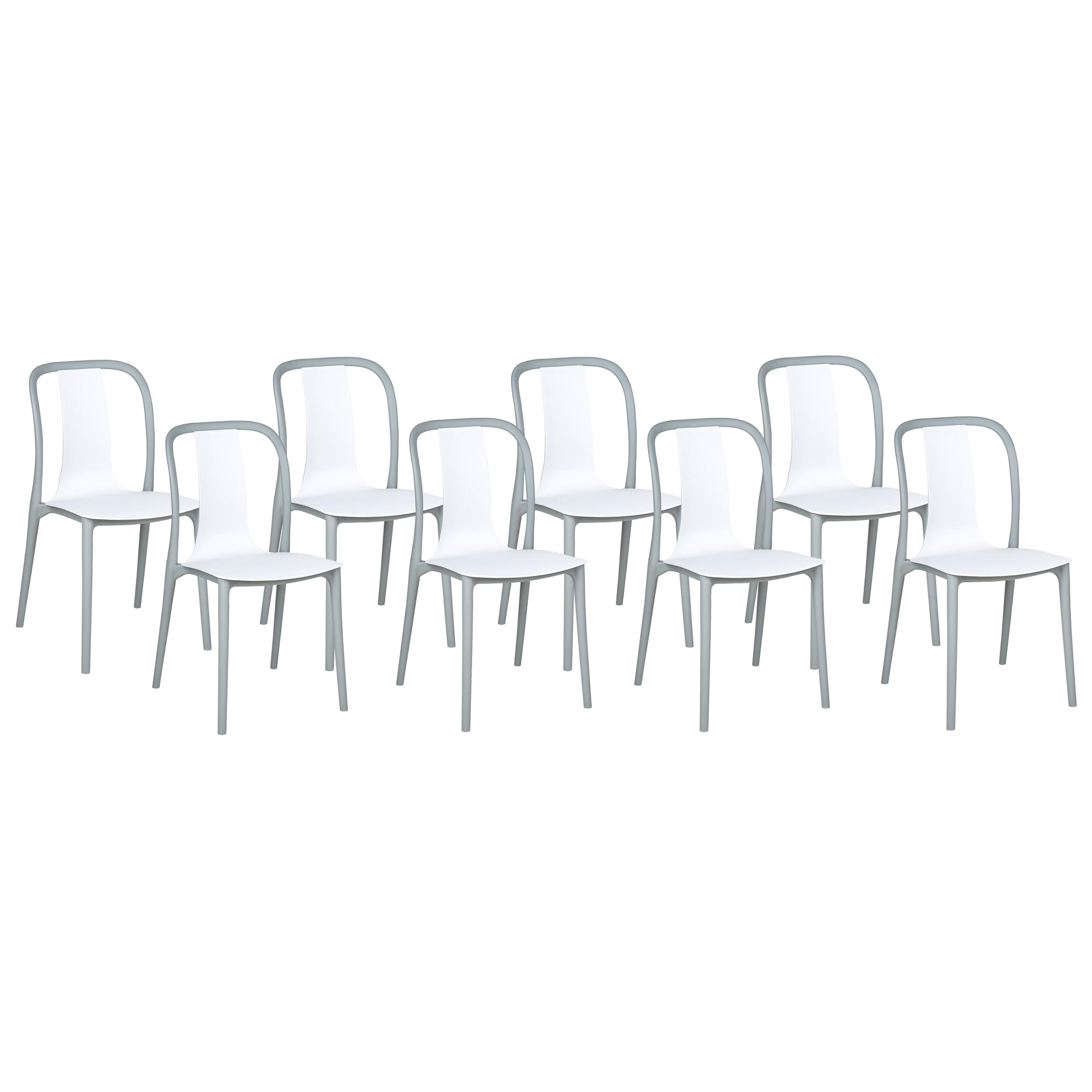 GARTENSTUHL 8er-Set Kunststoff weiß/grau Spezia - Weiß/Grau, Kunststoff (42/89/49cm) - Beliani