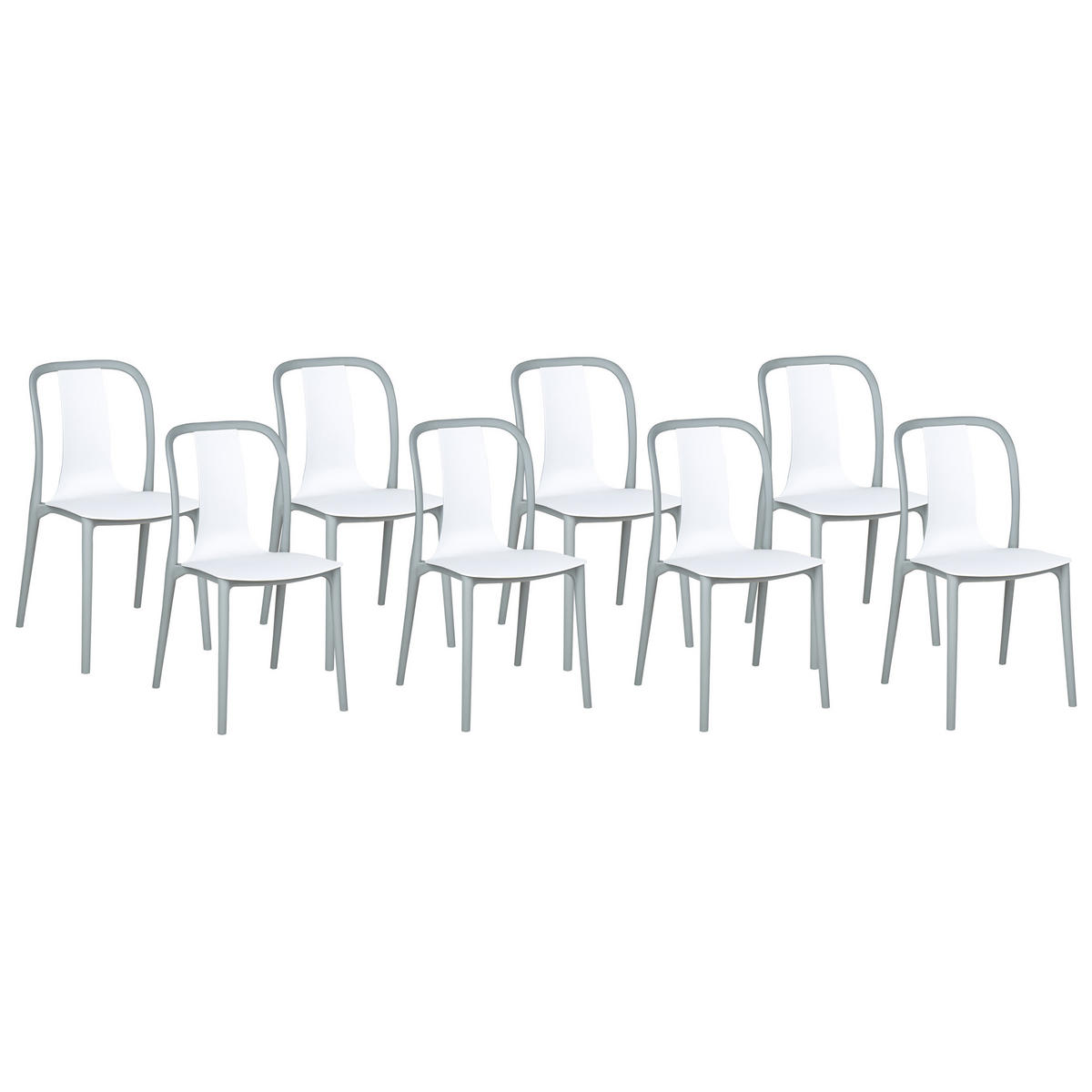 GARTENSTUHL 8er-Set Kunststoff weiß/grau Spezia - Weiß/Grau, Kunststoff (42/89/49cm) - Beliani