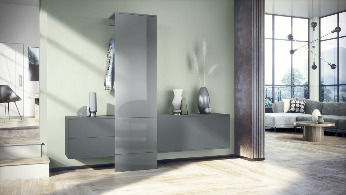 GARDEROBE Carlton Paneel in Grau Hochglanz - Grau, Holzwerkstoff (209/193/35cm) - Vladon