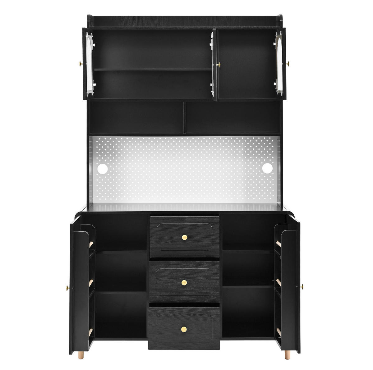 BUFFETSCHRANK 120/40/190 cm mit Lochplatte, 3 Schubladen und verstellbaren Einlegeböden, Schwarz - Schwarz, Holzwerkstoff (120/190/40cm) - Redom