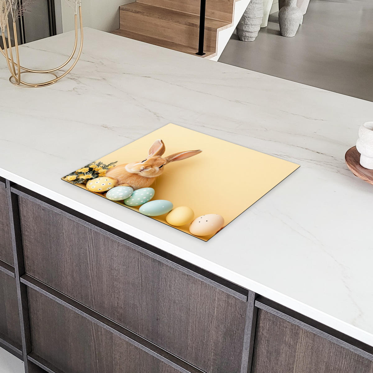 HERDABDECKPLATTE Eier - Kaninchen - Pastellfarbtöne Abdeckung Ceranfeld 58.3x51.3 cm - Hellgelb, Kunststoff (58.3/51.3/0.2cm) - MuchoWow