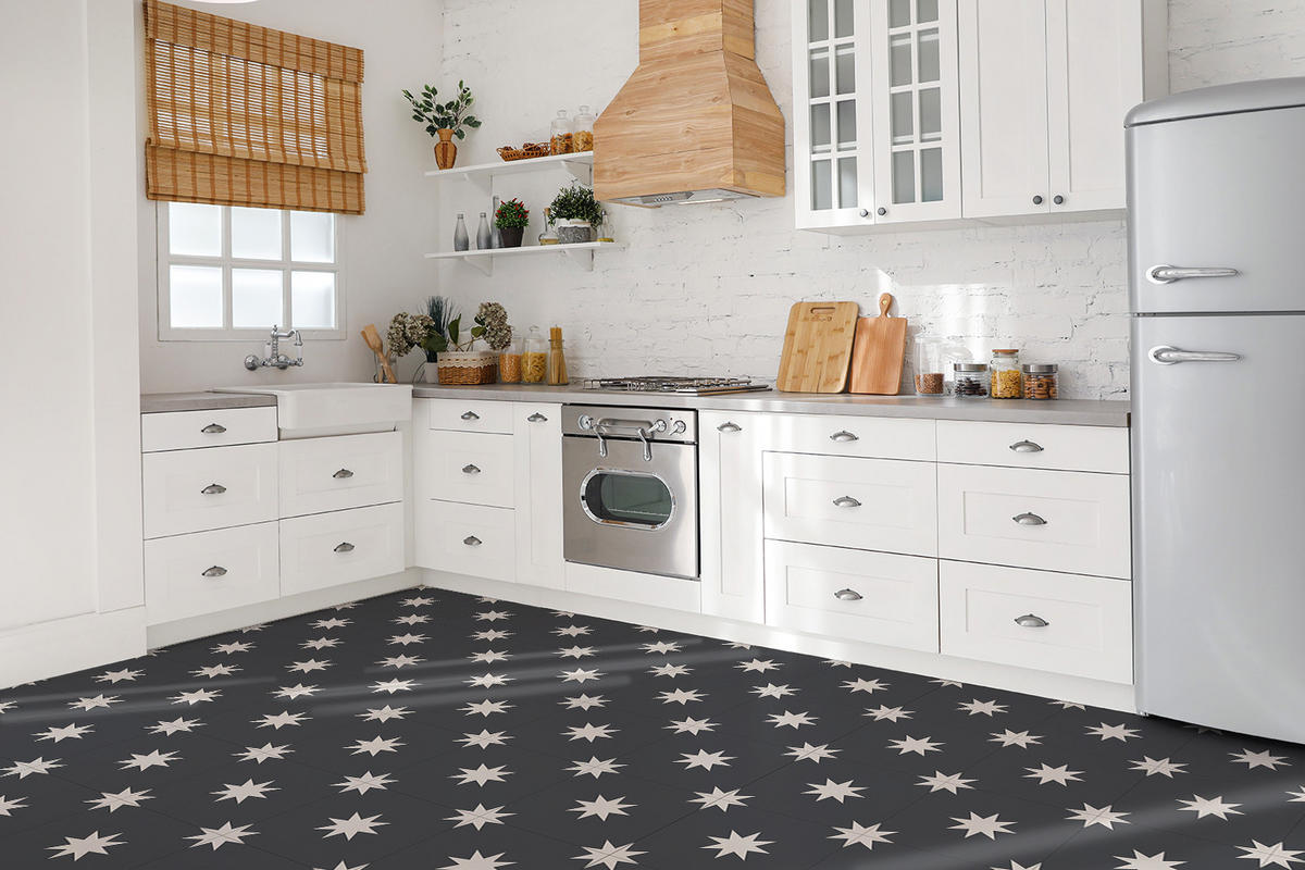 FLIESENAUFKLEBER 9 Stück 30x30 cm selbstklebend Stern im Quadrat - Grau, Textil (30/1.6/30cm) - TULUP