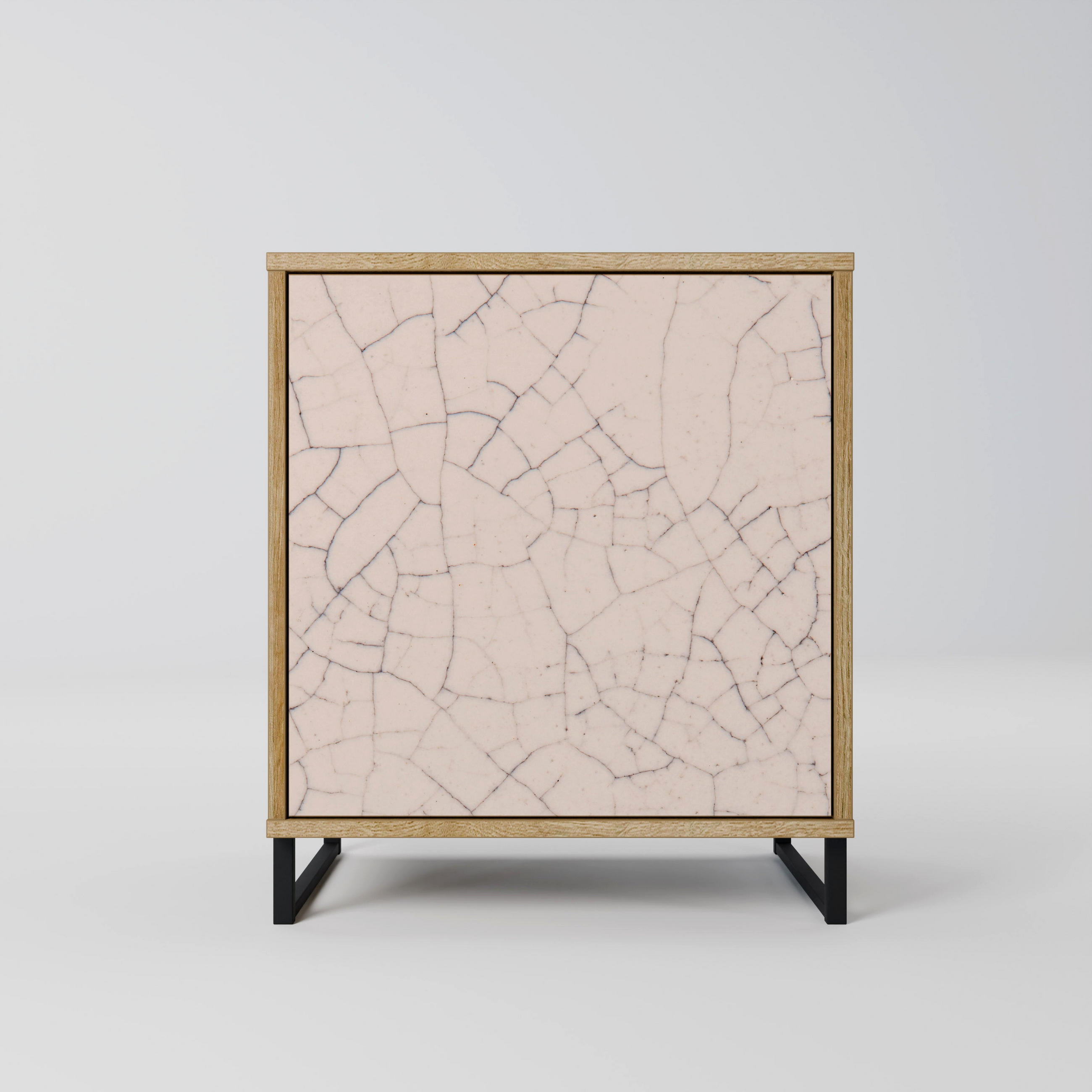 SIDEBOARD CERAMIC TEXTURE, Eichefarben, 57,5x42x67,5 cm, Schwarze Metall-Rahmenfüße - Eichefarben/Multicolor, Holzwerkstoff/Metall (57.5/67.5/42cm) - SpaceRebels